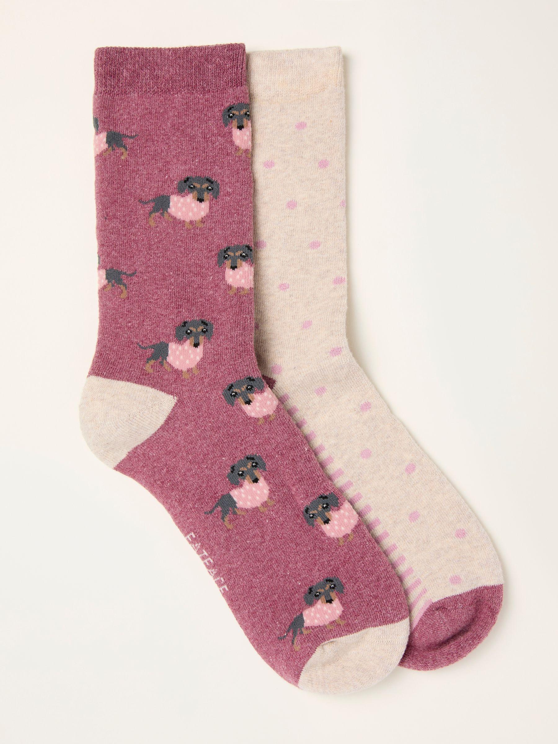 Berry Pink 2 Pairs of Sausage Dog Welly Socks by FAT FACE