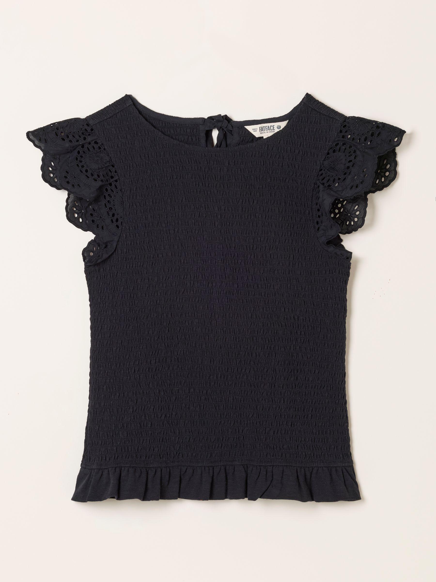 Betty Black Shirred Top by FAT FACE