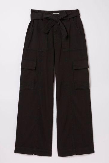 Black Bodi Belted Cargo Trousers by FAT FACE