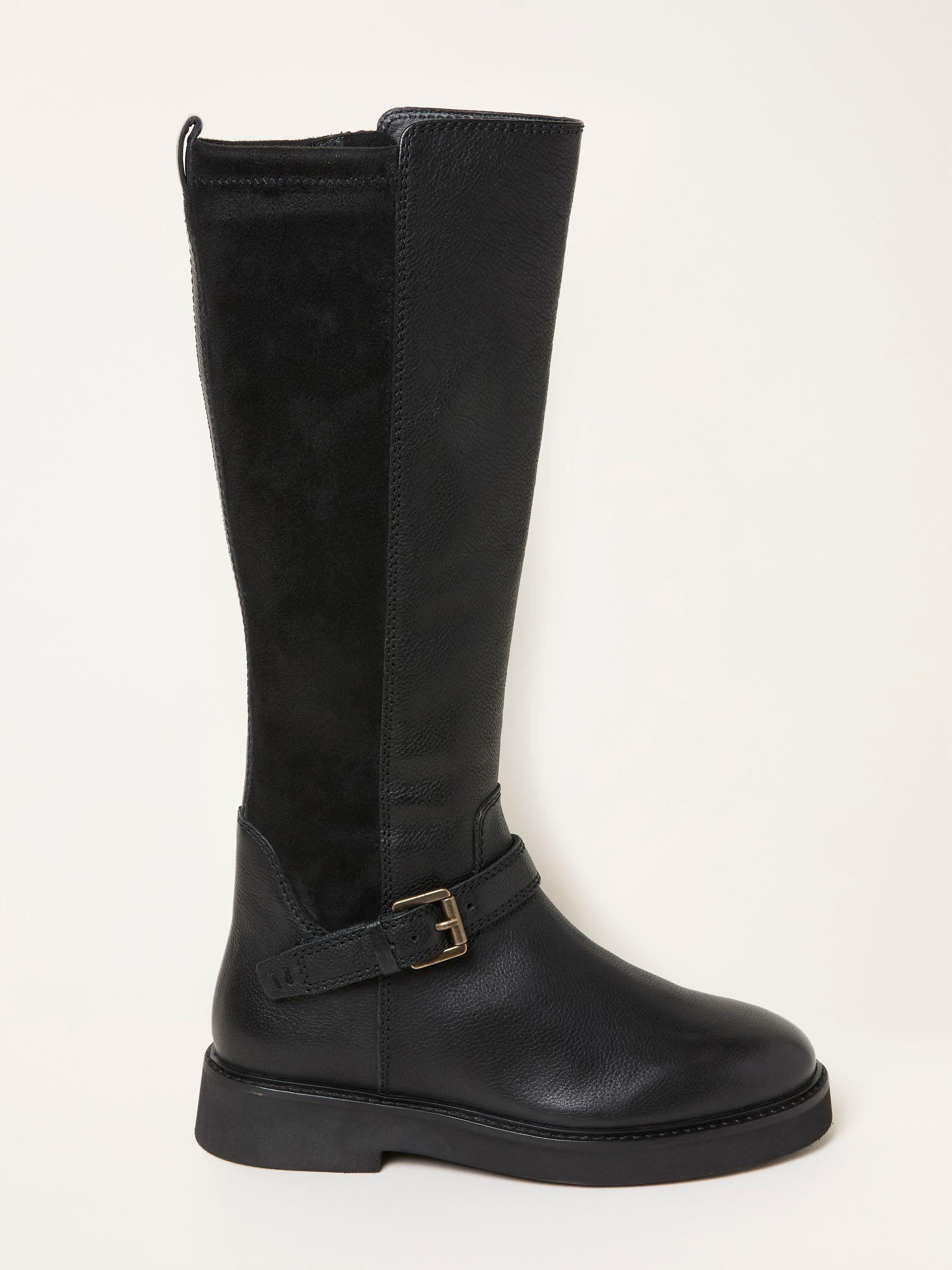 Black Knee High Leather Riding Boot by FAT FACE