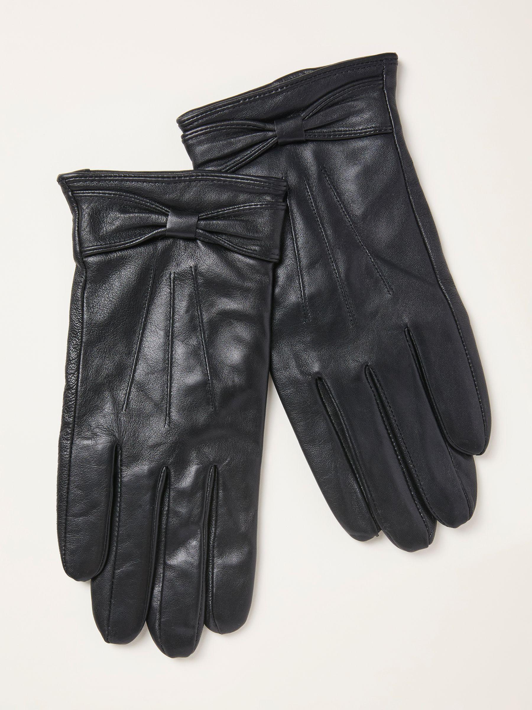 Black Leather Bow Gloves by FAT FACE