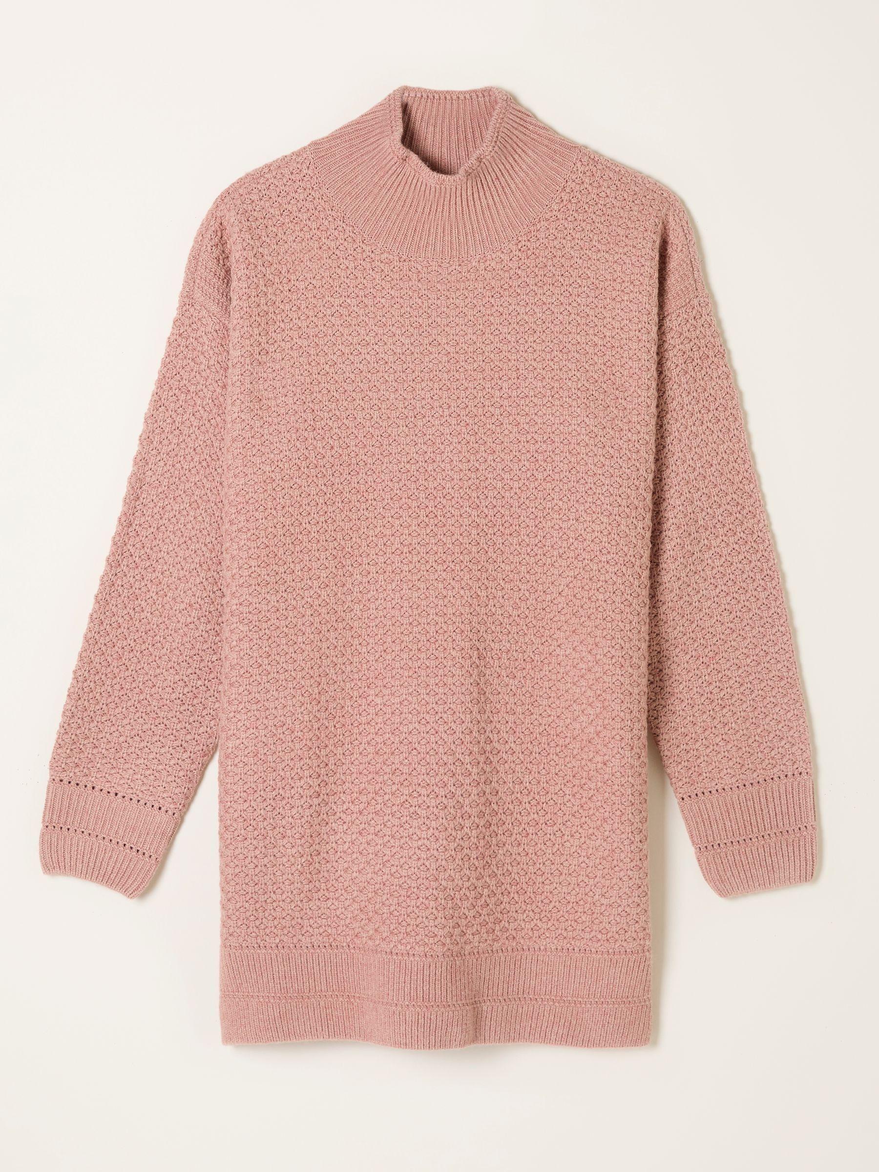 Blair Rose Pink Funnel Neck Long Line Knitted Jumper by FAT FACE