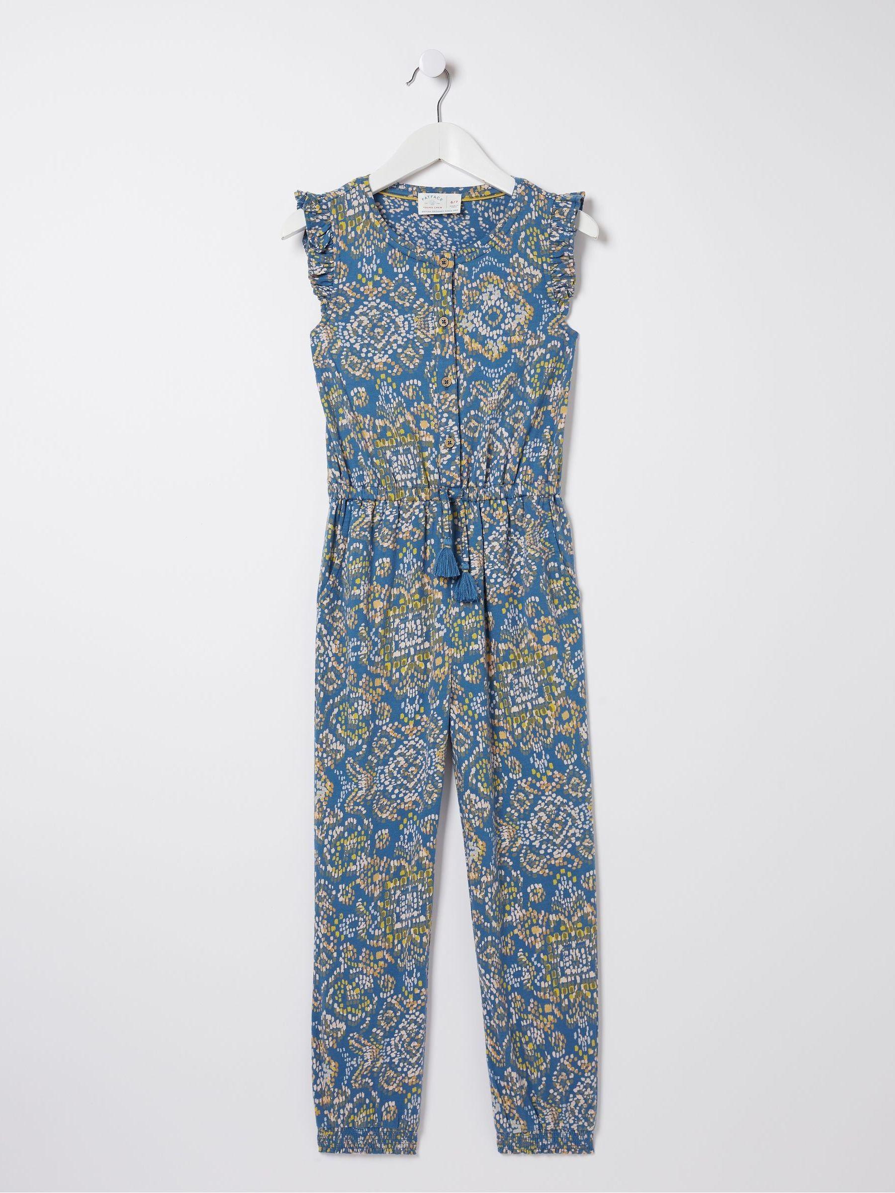 Blue Aztec Jersey Printed Jumpsuit by FAT FACE