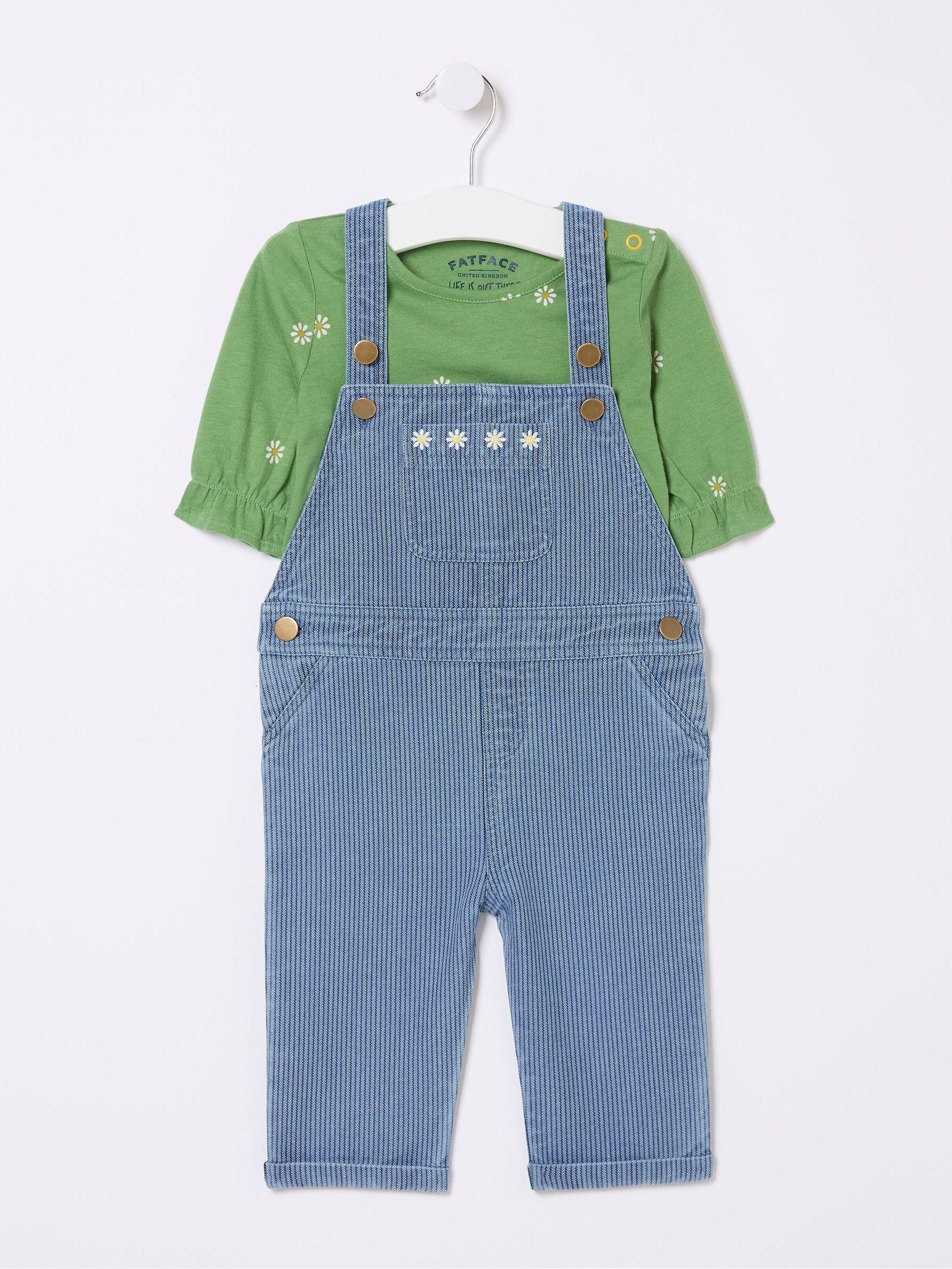 Blue Daisy Printed Jersey Dungarees Set by FAT FACE