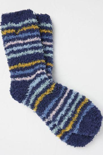 Blue Fluffy Stripe Socks by FAT FACE