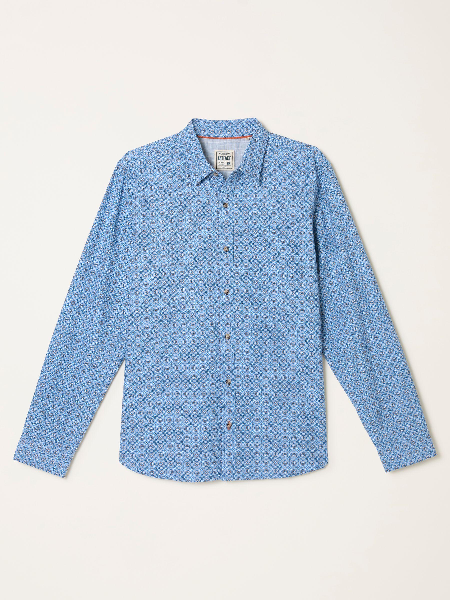 Blue Long Sleeve Geo Tile Print Shirt by FAT FACE