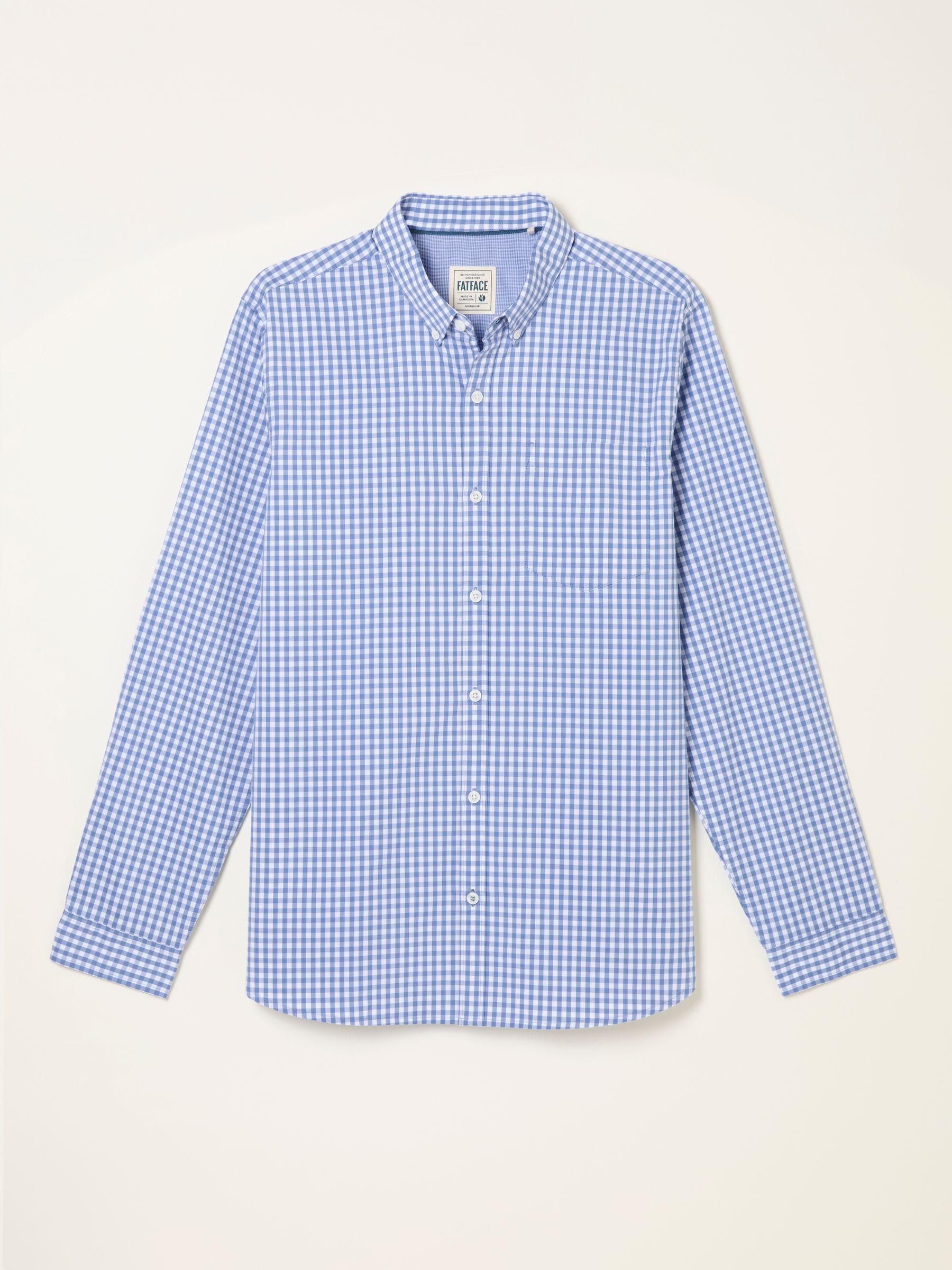 Blue Long Sleeve Gingham Check Shirt by FAT FACE