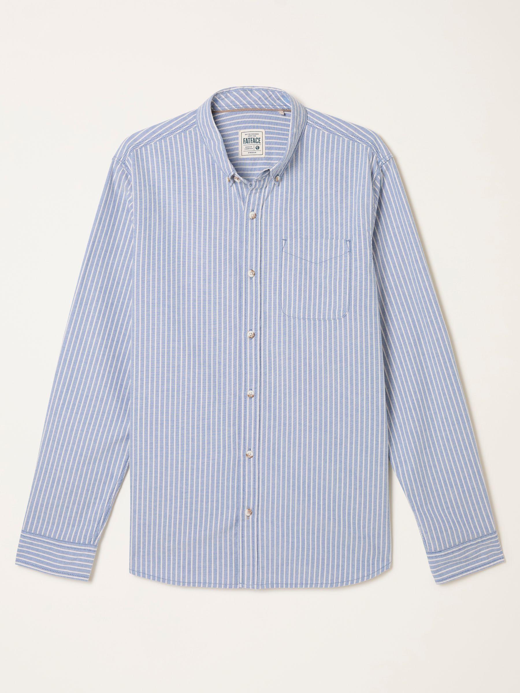 Blue Long Sleeve Oxford Stripe Shirt by FAT FACE