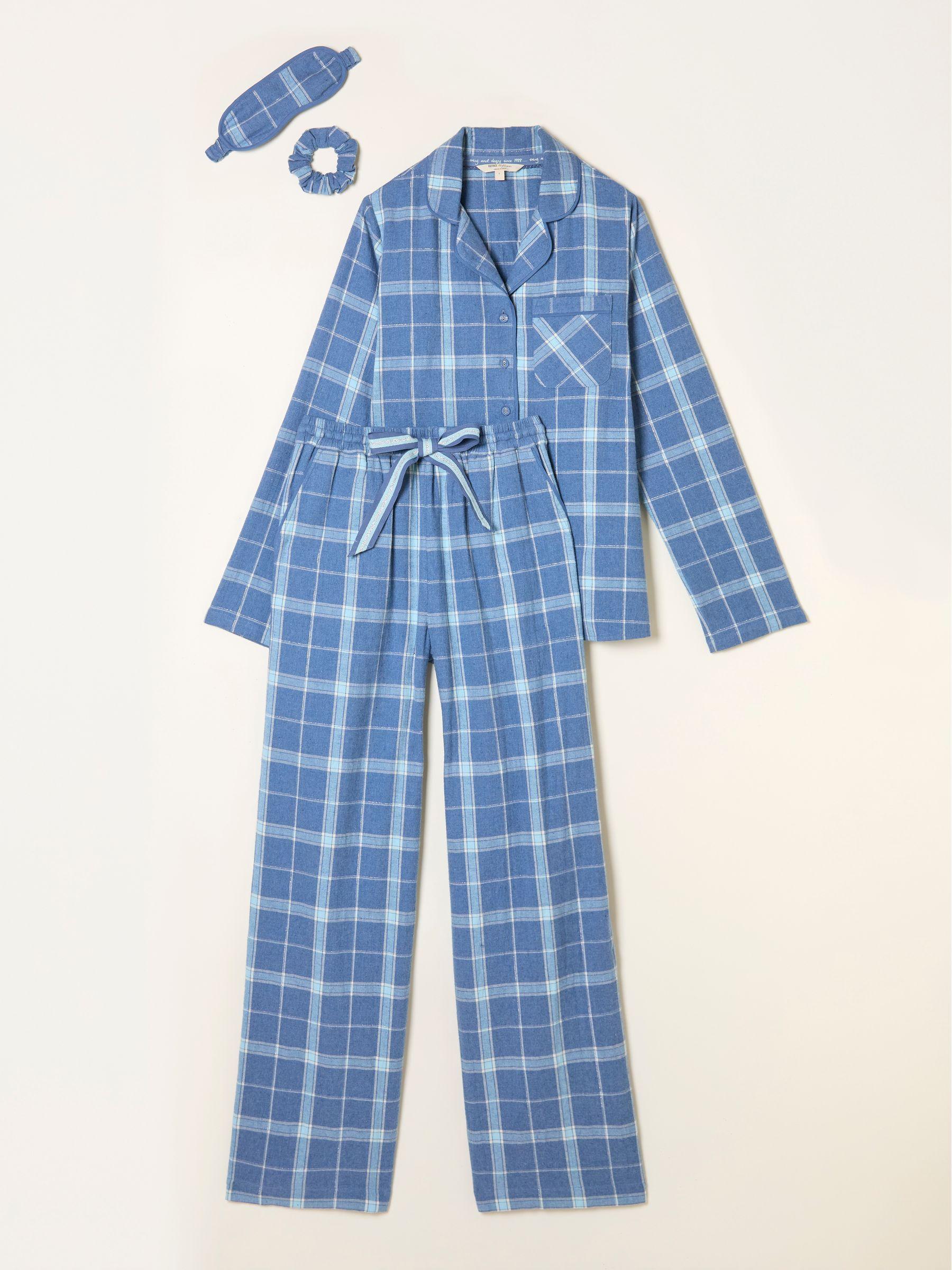 Blue Metallic Check Pyjama Set by FAT FACE