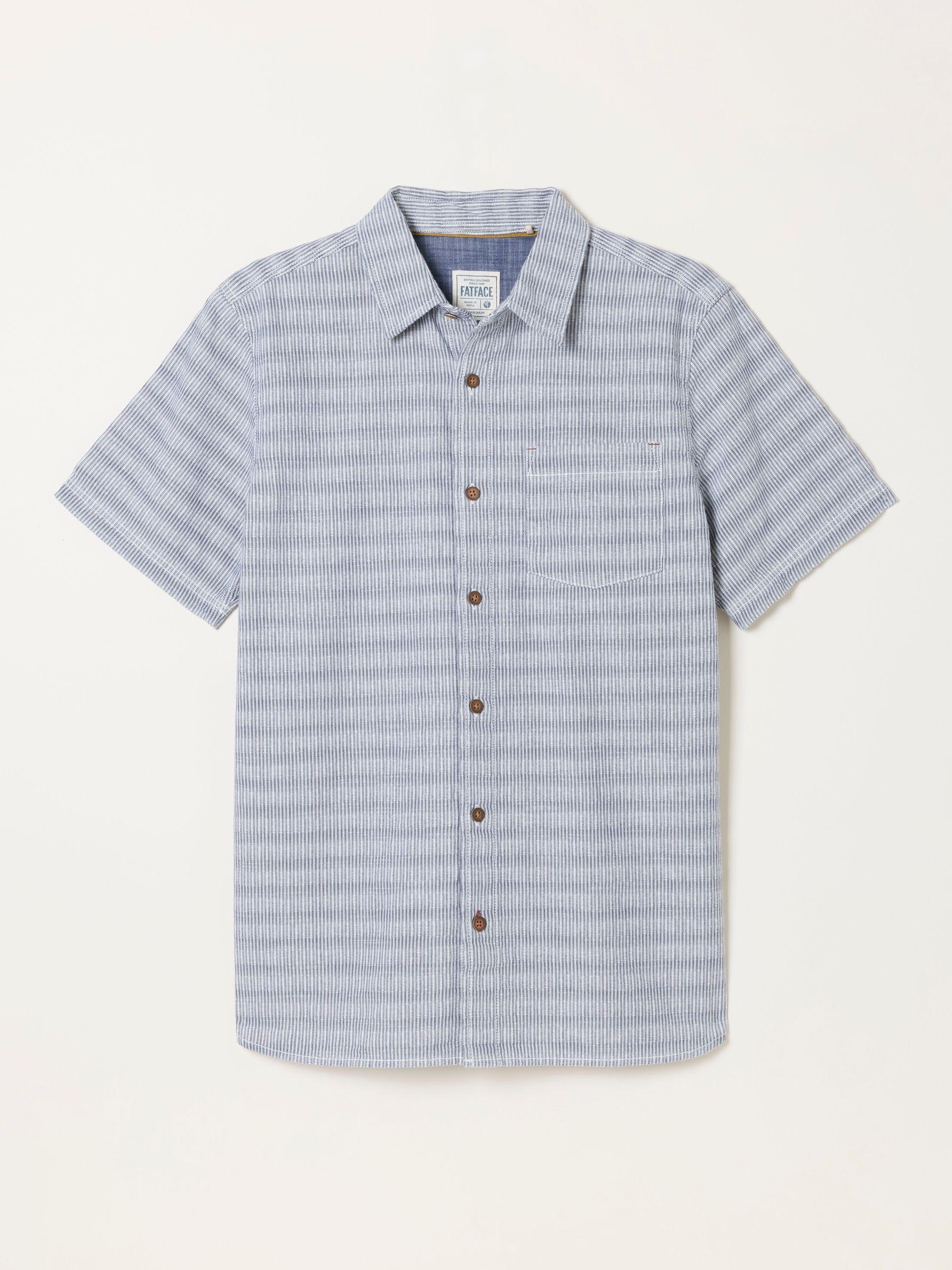 Blue Short Sleeve Semi Plain Textured Shirt by FAT FACE