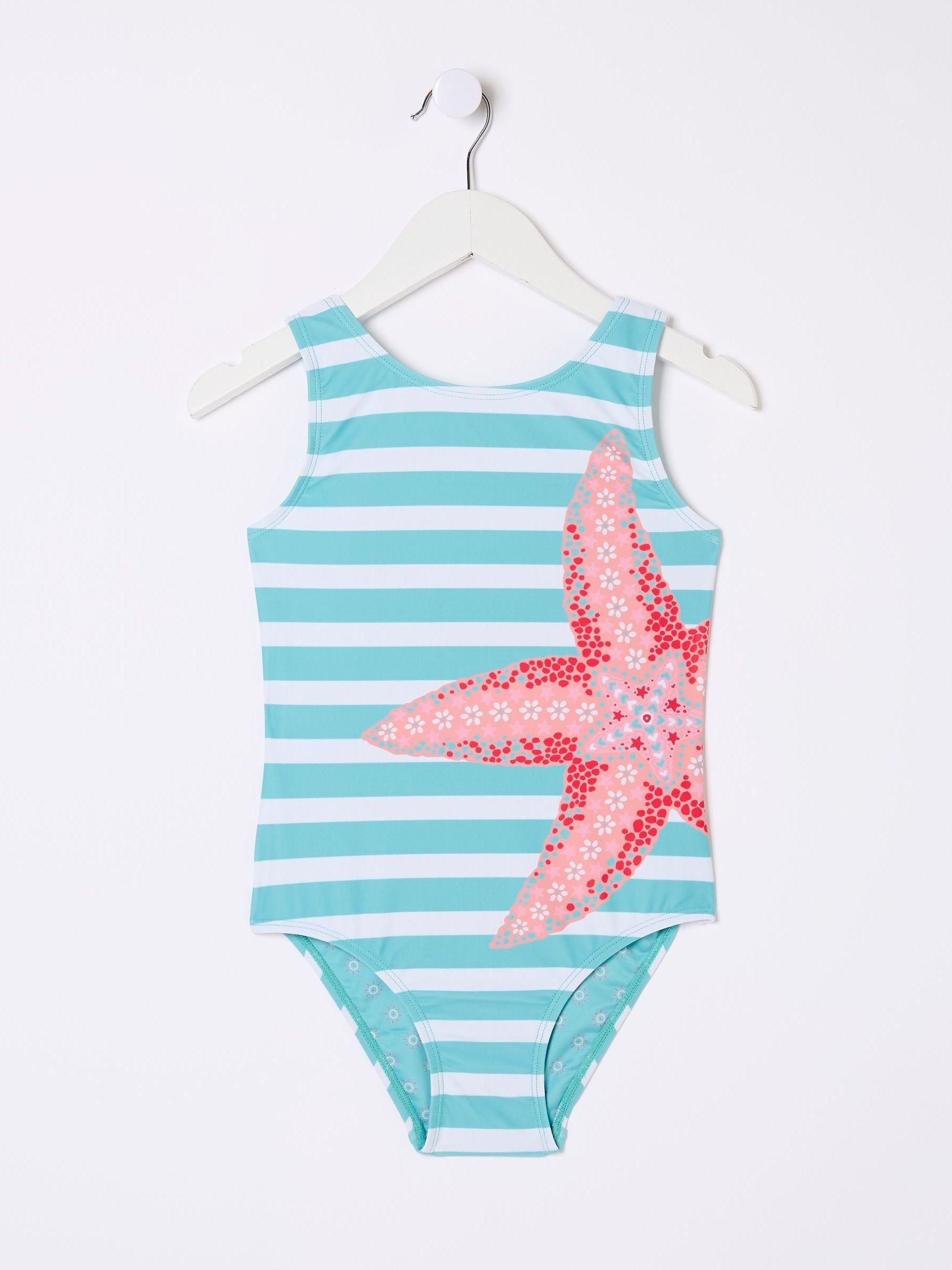 Blue Starfish Striped Swimsuit by FAT FACE