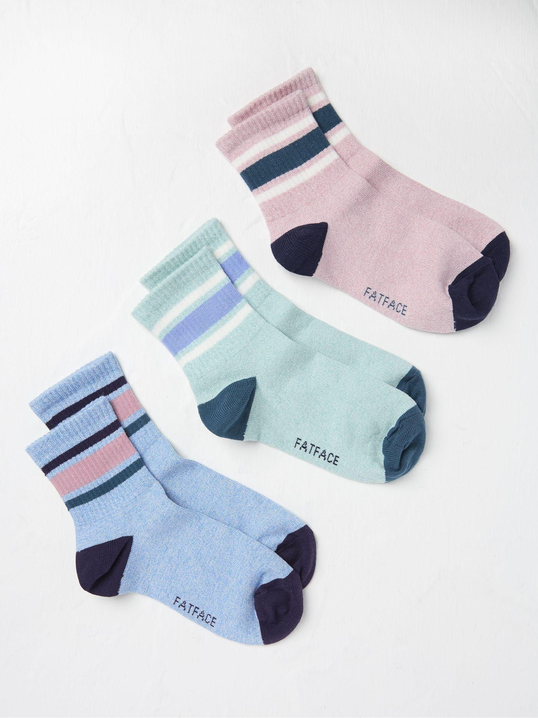 Blue Stripe Sport Socks 3 Pack by FAT FACE