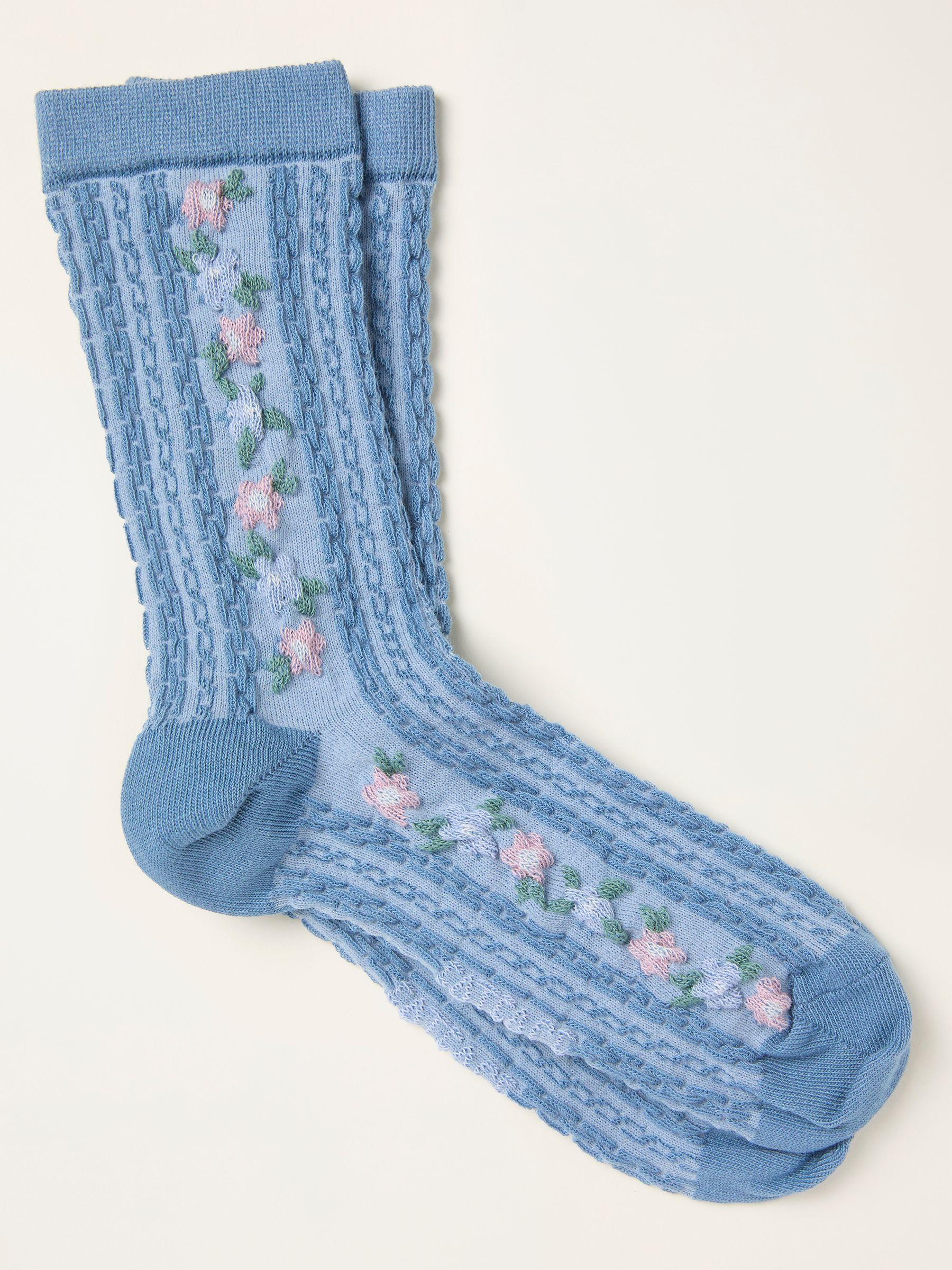 Blue Textured Floral Socks by FAT FACE