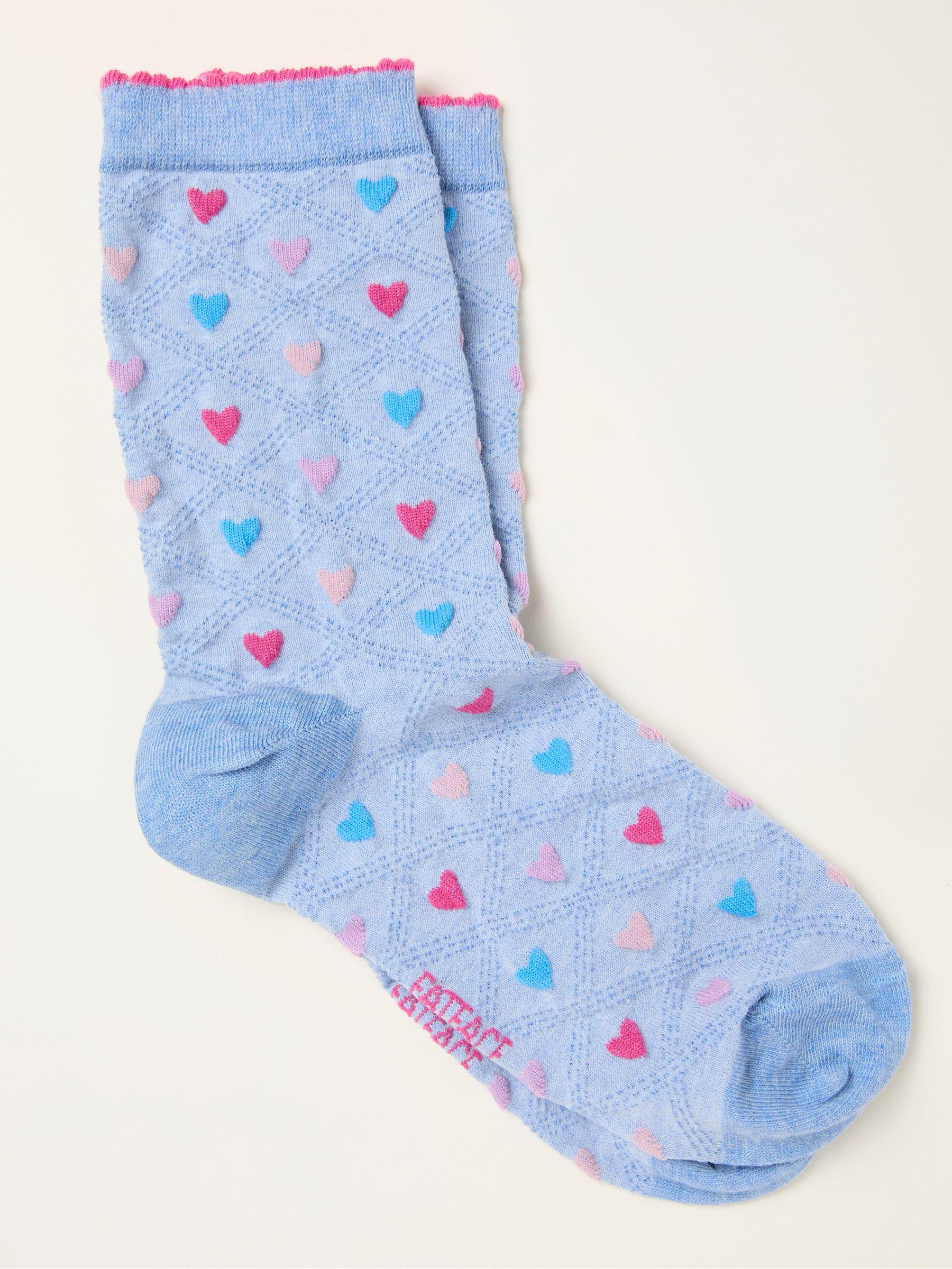 Blue Textured Heart Socks by FAT FACE