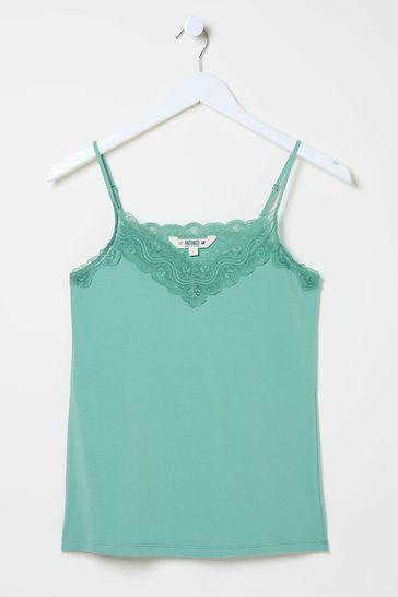 Blue V-Neck Lace Vest Pyjama Top by FAT FACE