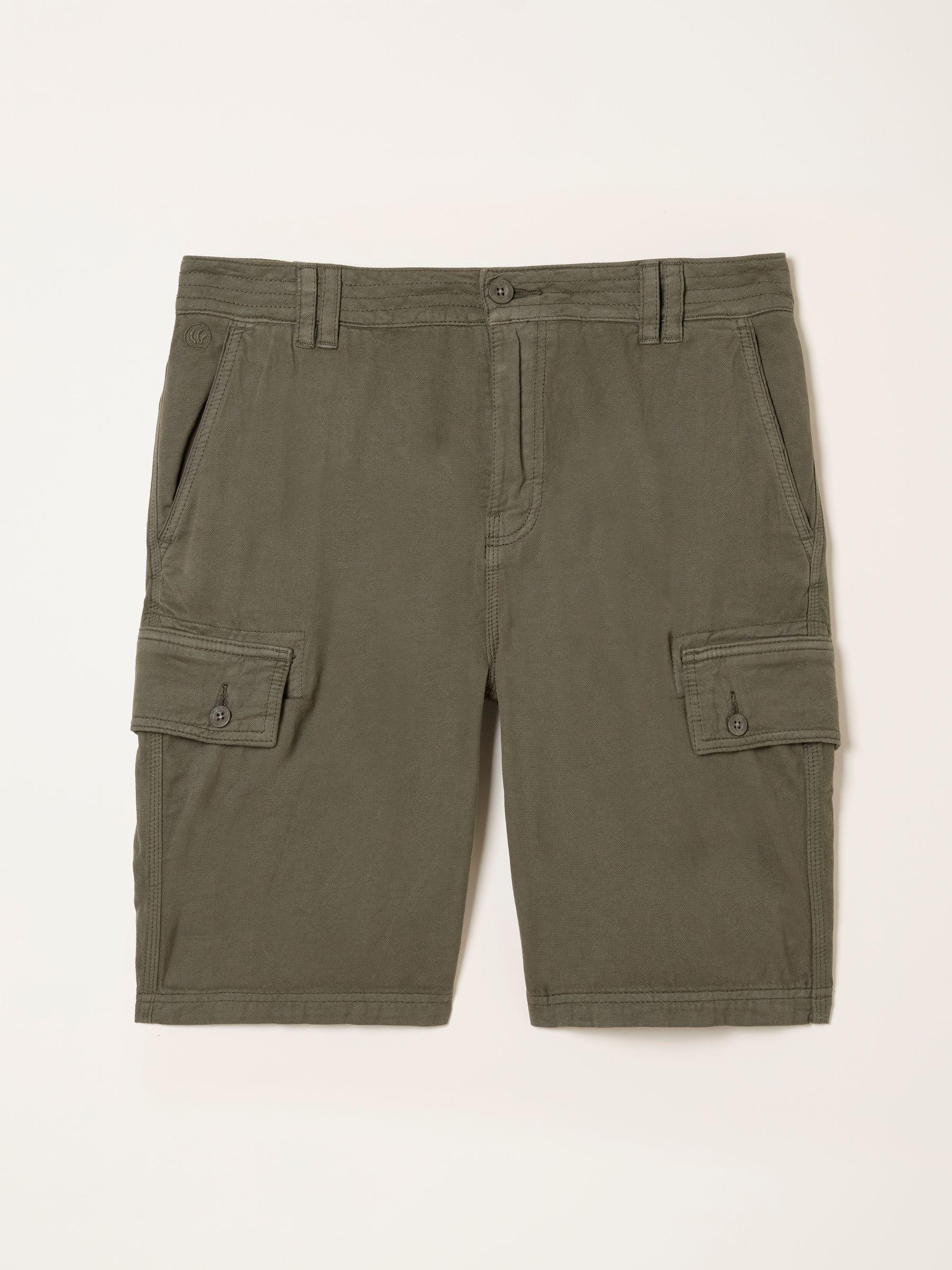 Brecon Khaki Green Garment Dye Cargo Shorts by FAT FACE