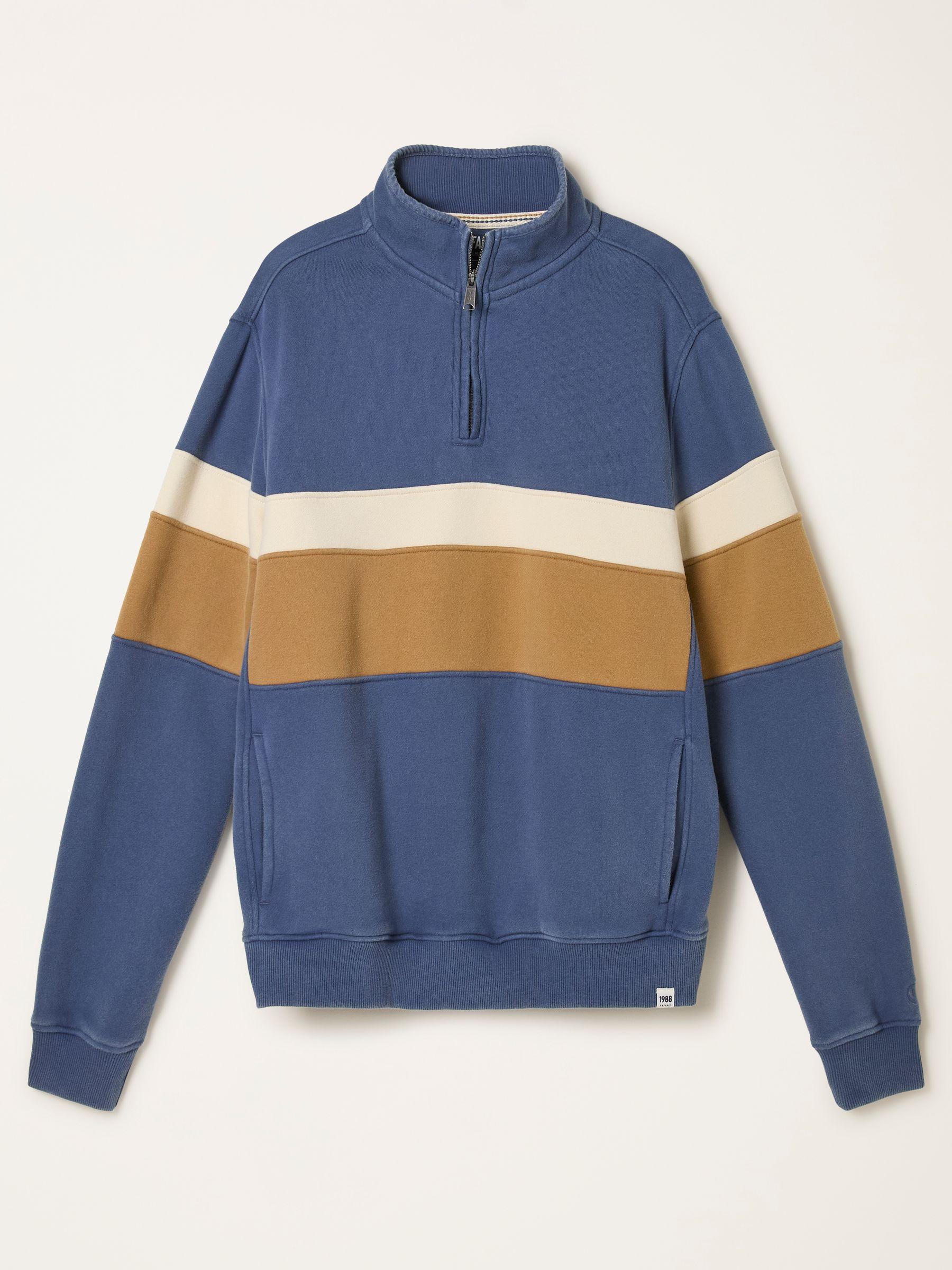 Brooke Blue Denim Colour Block Quarter Neck Sweat by FAT FACE
