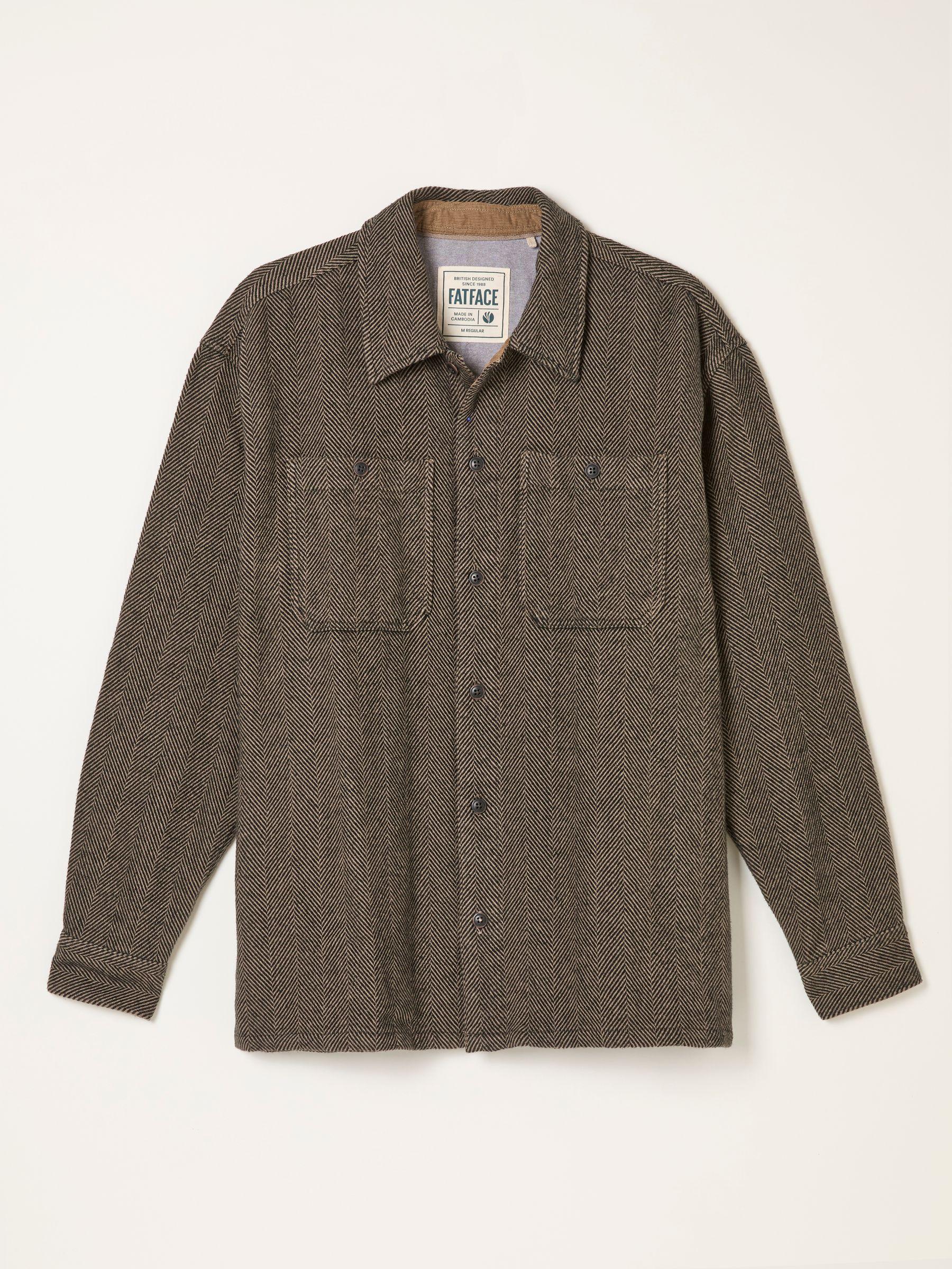 Brown Long Sleeve Herringbone Shirt by FAT FACE