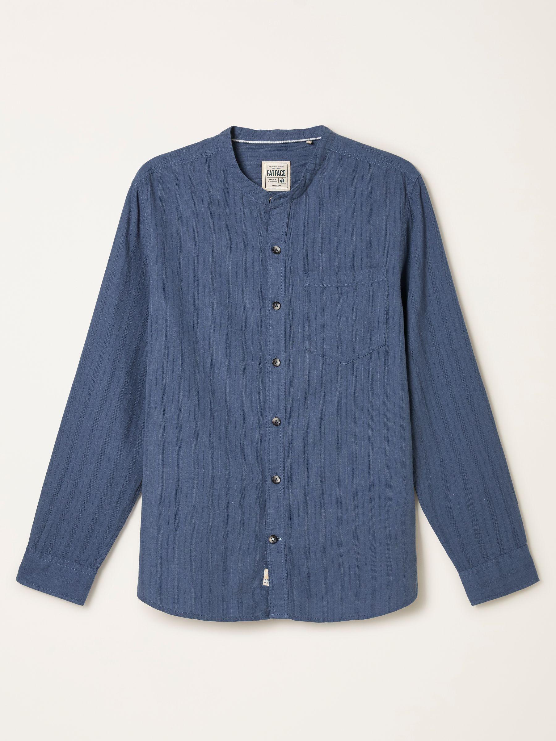 Bugle Dark Natural Bold Stripe Long Sleeve Grandad Linen Cotton Shirt by FAT FACE