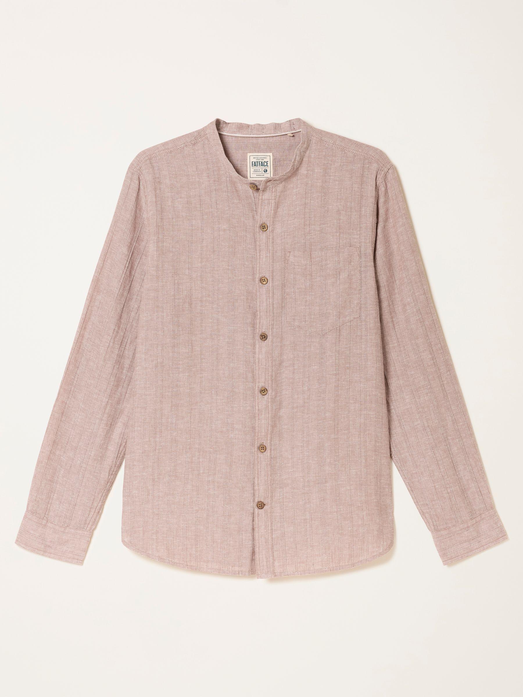 Bugle Dark Natural Bold Stripe Long Sleeve Grandad Linen Cotton Shirt by FAT FACE