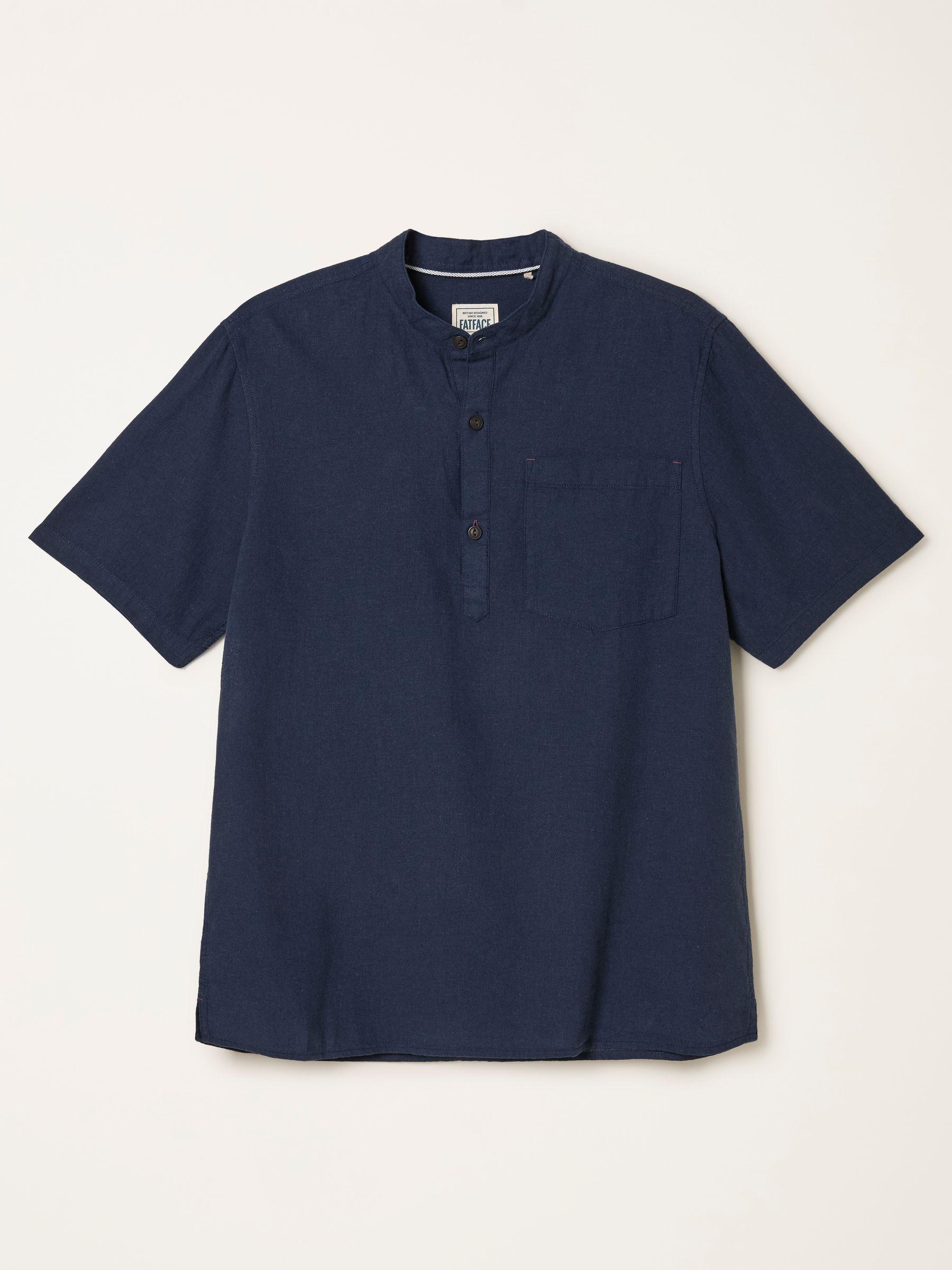 Bugle White Short Sleeve Grandad Popover Shirt by FAT FACE