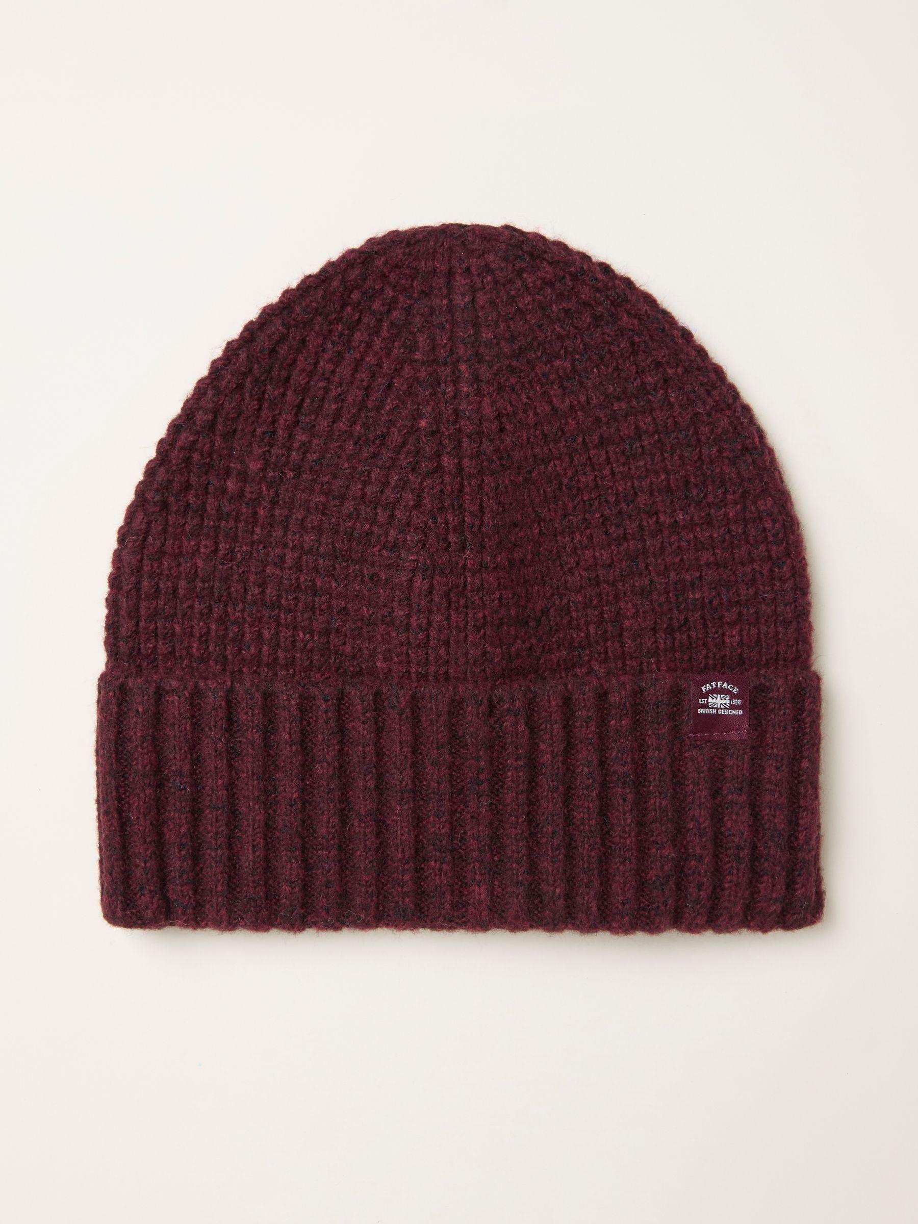 Burgundy Red Waffle Beanie by FAT FACE