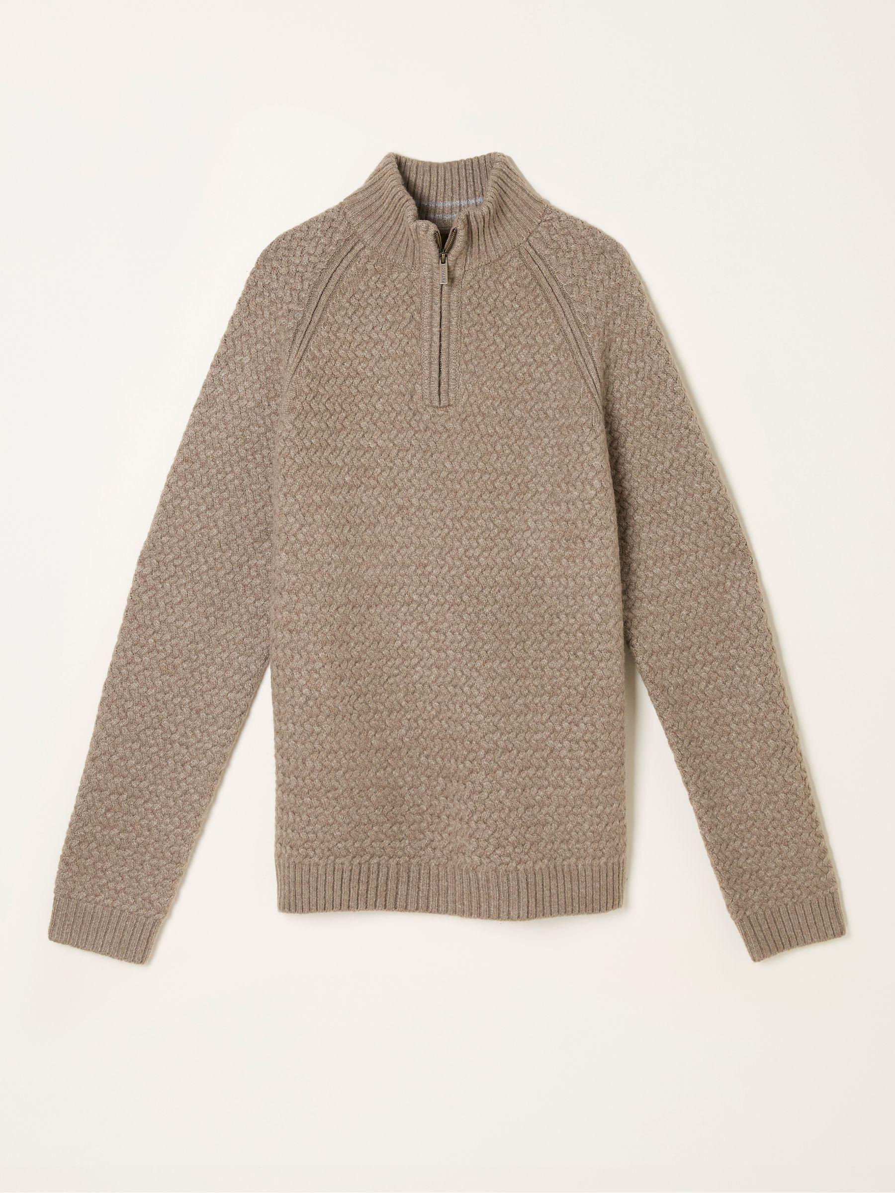 Calder Dark Natural Half Zip Neck Knitted Jumper by FAT FACE
