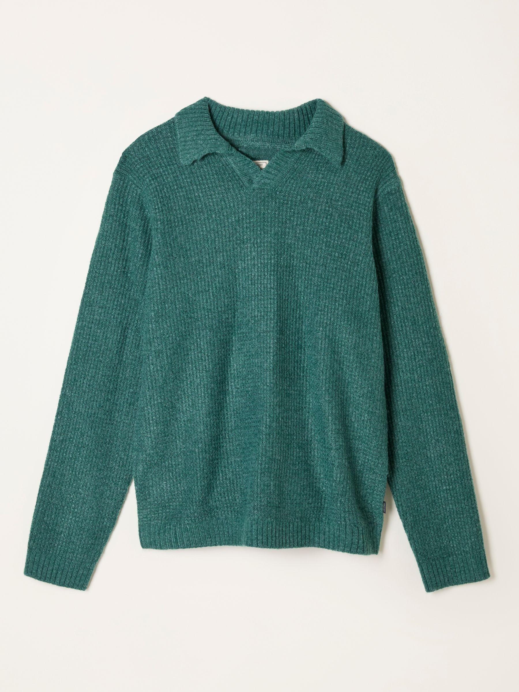 Calder Emerald Green Split Collar Knitted Jumper by FAT FACE