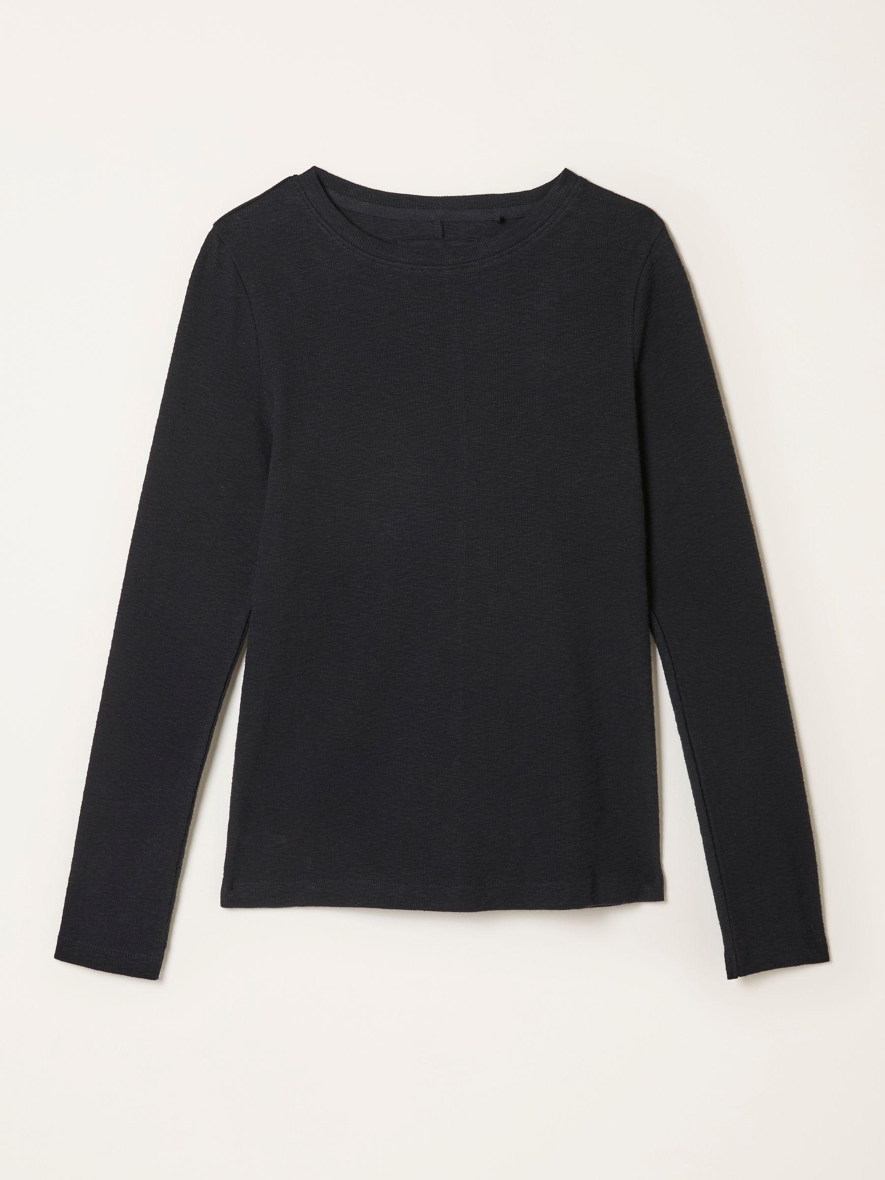 Callie Black Long Sleeve Round Neck Top by FAT FACE