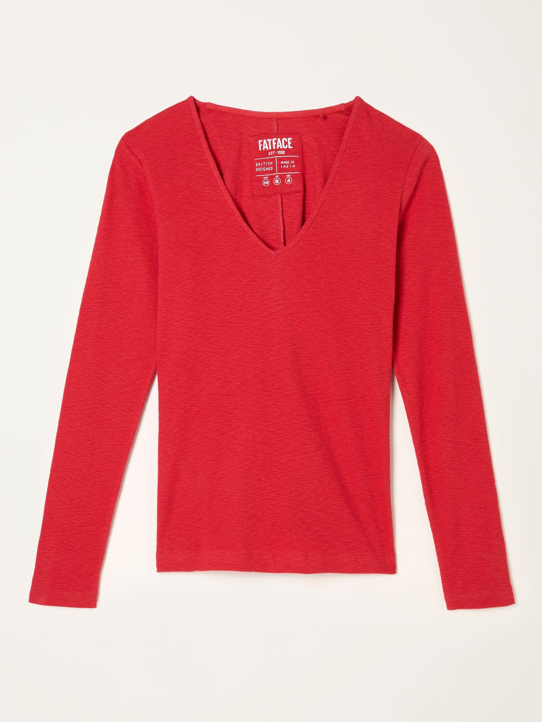 Callie Red V-Neck Long Sleeve Top by FAT FACE