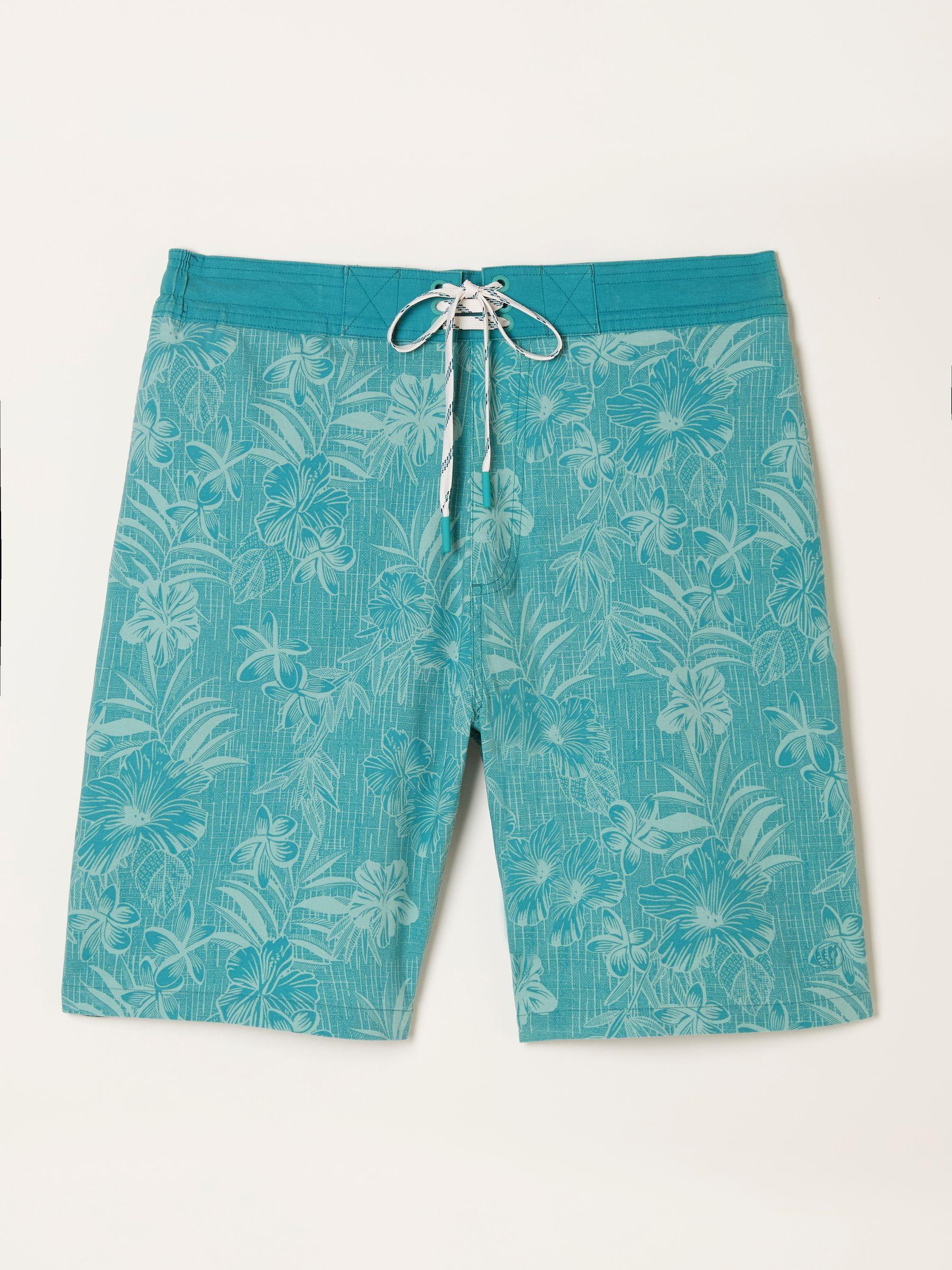 Camber Teal Blue Bamboo Print Swim Shorts by FAT FACE
