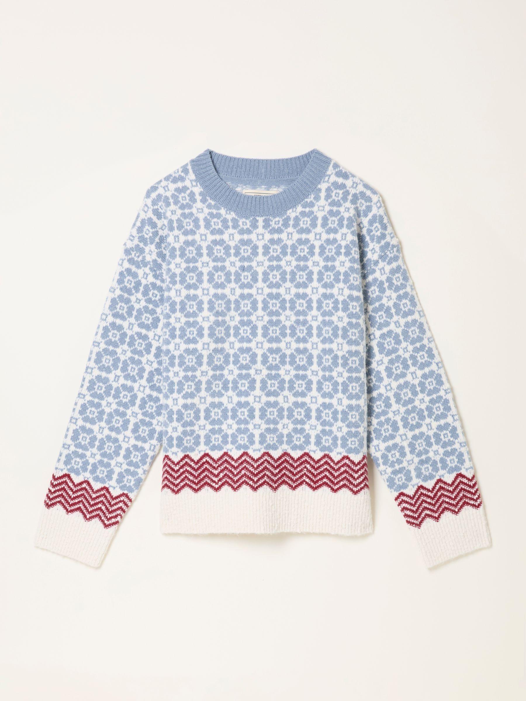 Chalet Pale Blue Knitted Fairisle Crew Neck Jumper by FAT FACE