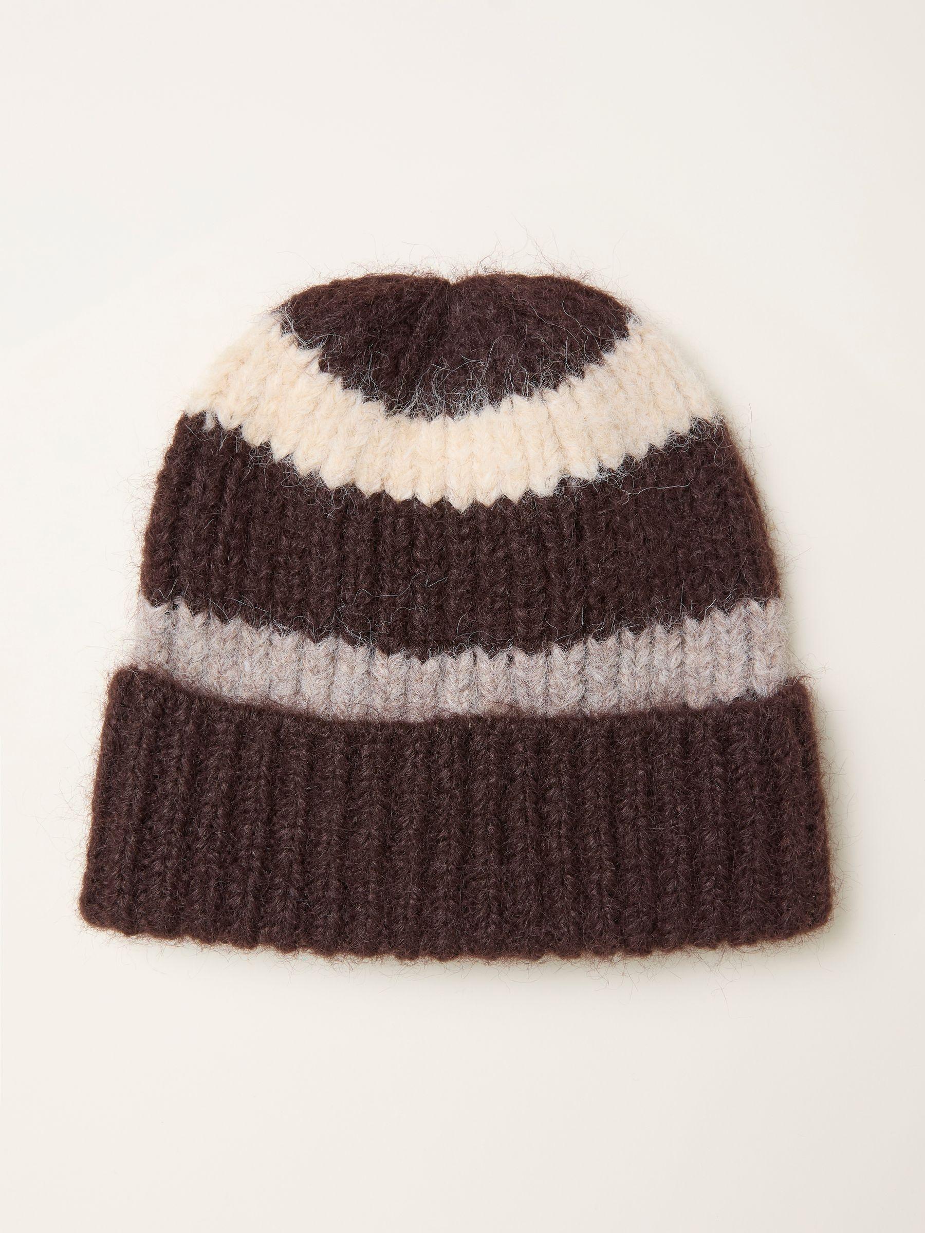 Chocolate Brown Stripe Beanie by FAT FACE