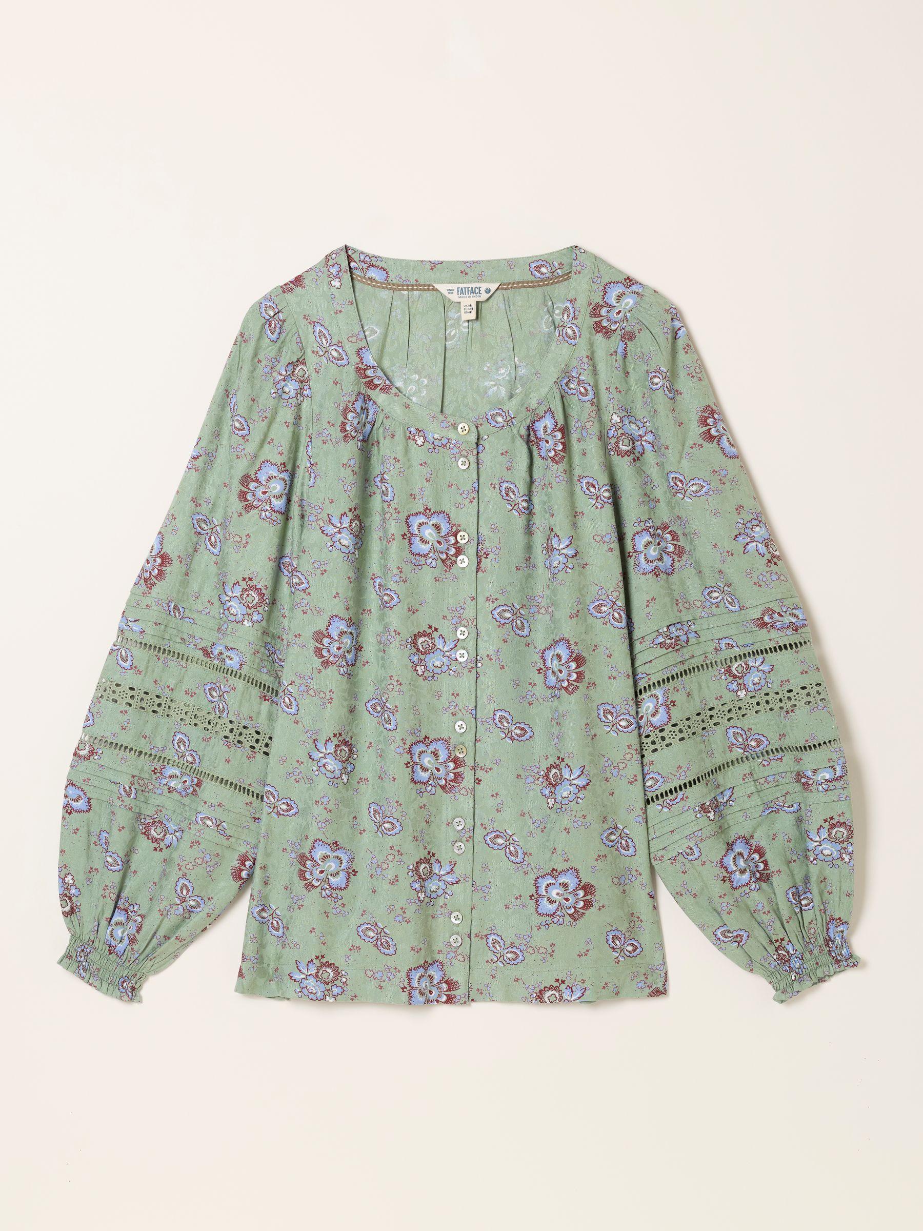 Clemence Green Dot Floral Regular Blouse by FAT FACE