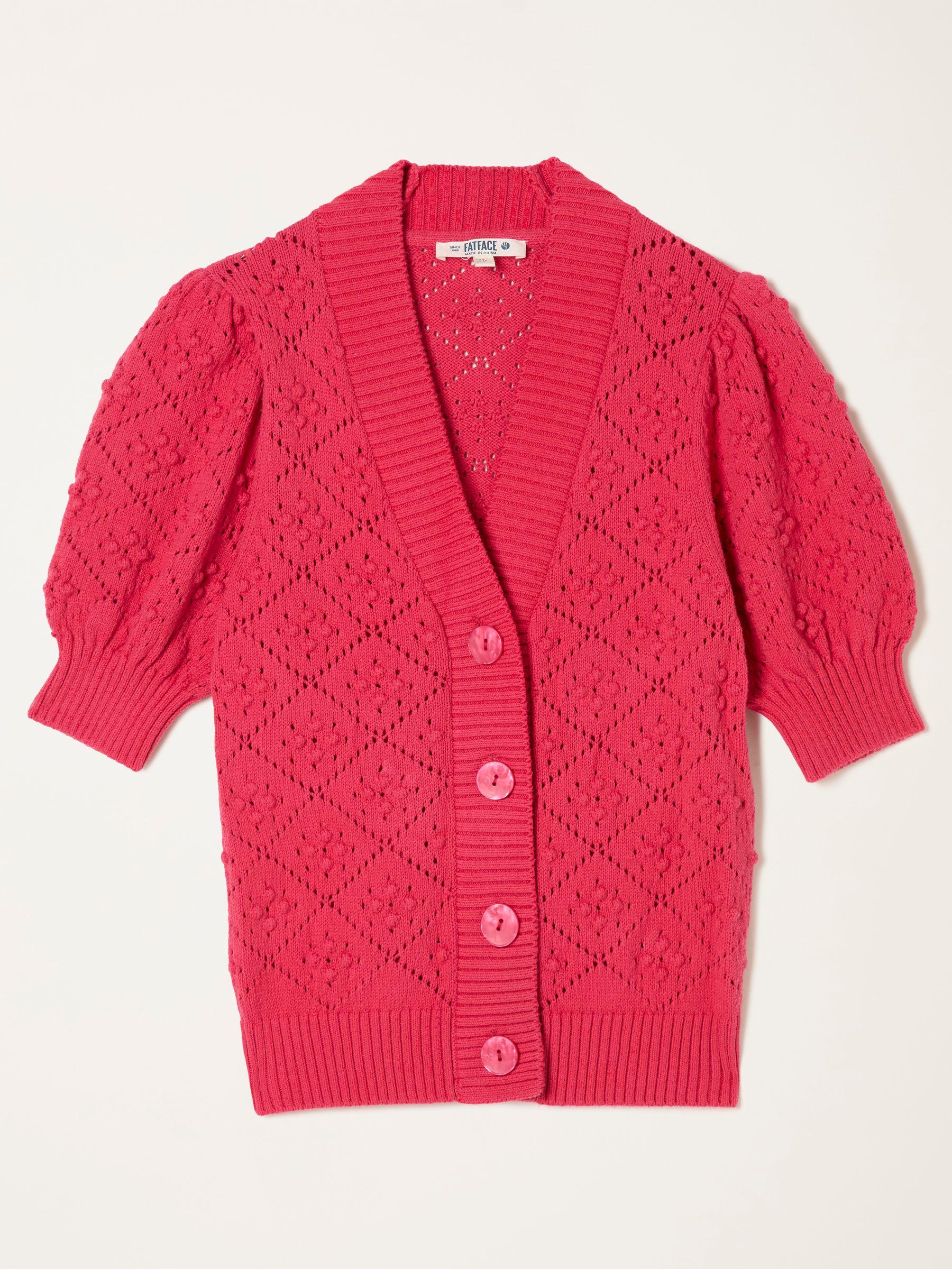 Clover Raspberry Pink Knitted Short Sleeve Cardigan by FAT FACE