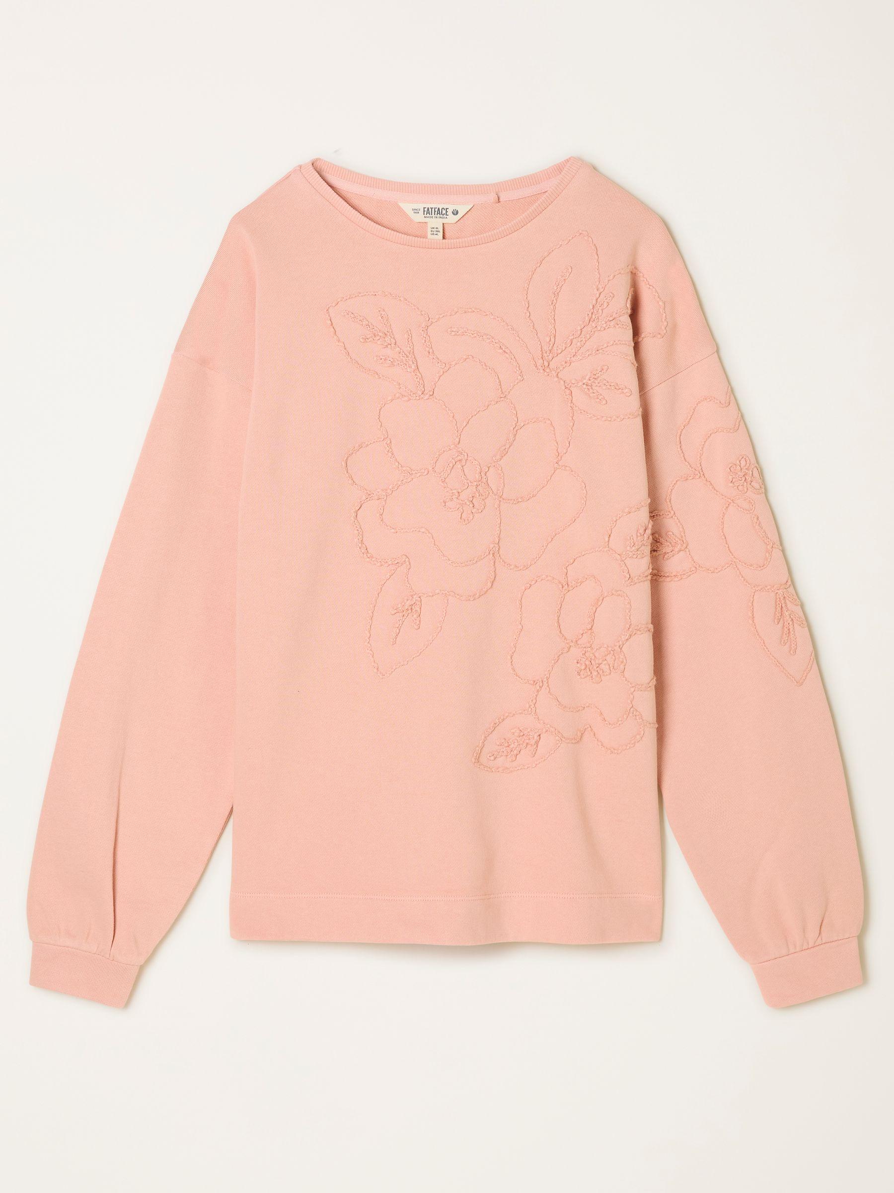 Coral Pink Floral Embroidered Crew Sweat by FAT FACE