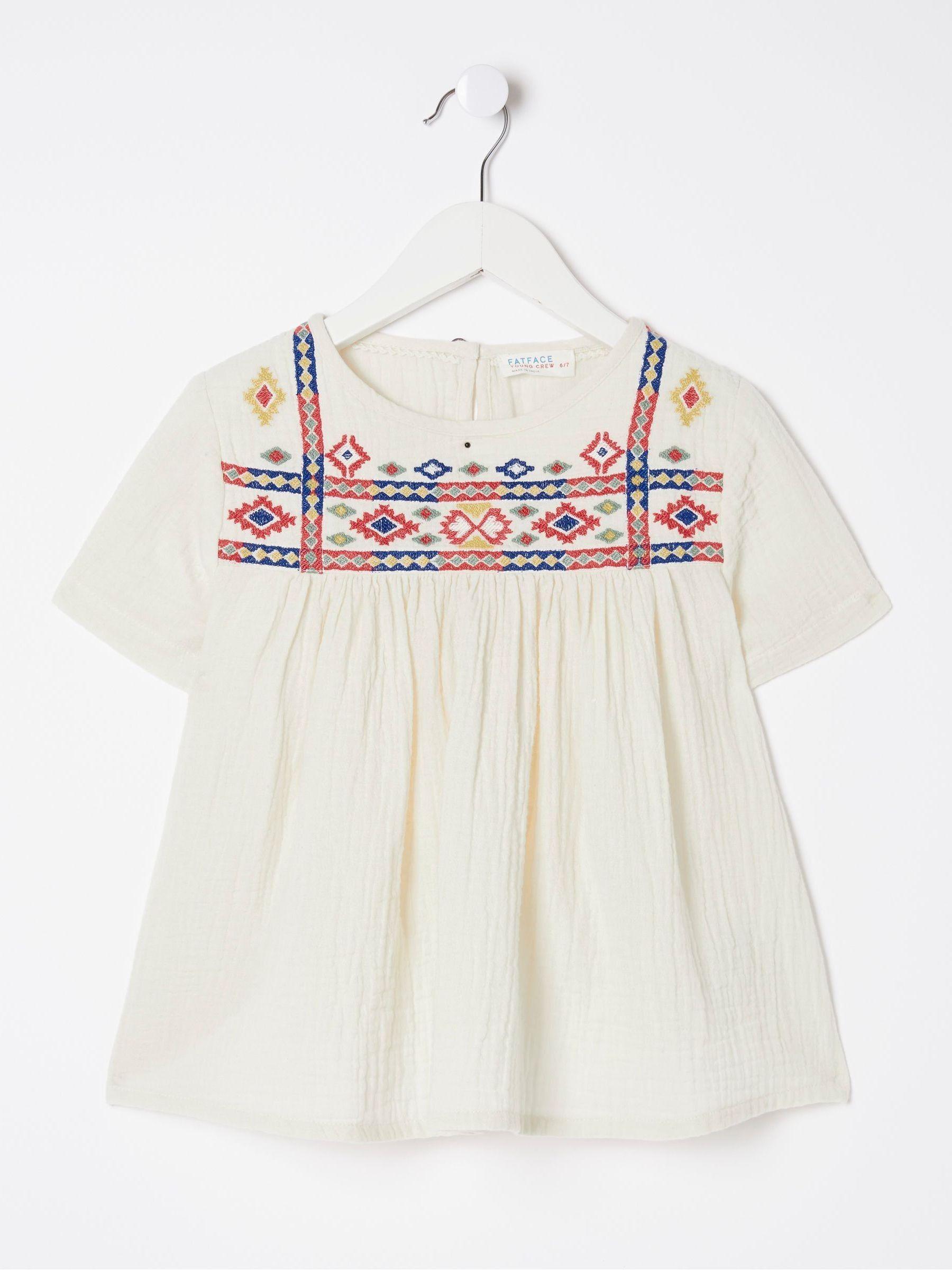 Cream Aztec Embroidered Top by FAT FACE