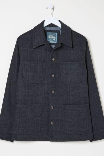 Dark Grey Wool Check Worker Jacket by FAT FACE