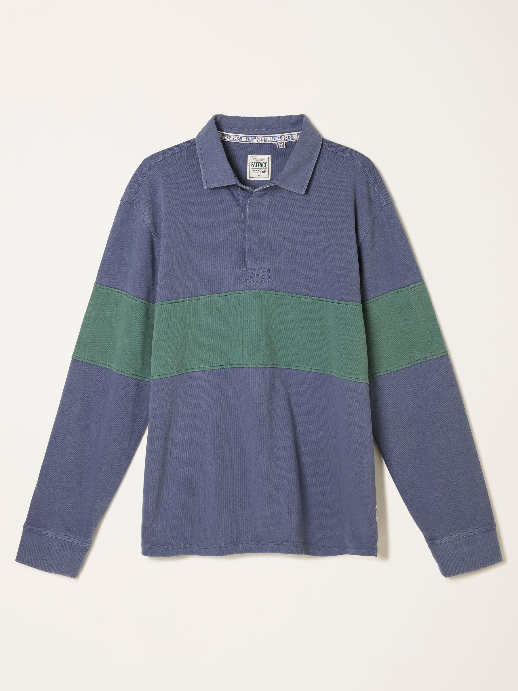 Denim Dark Blue Long Sleeve Rugby Stripe Polo by FAT FACE