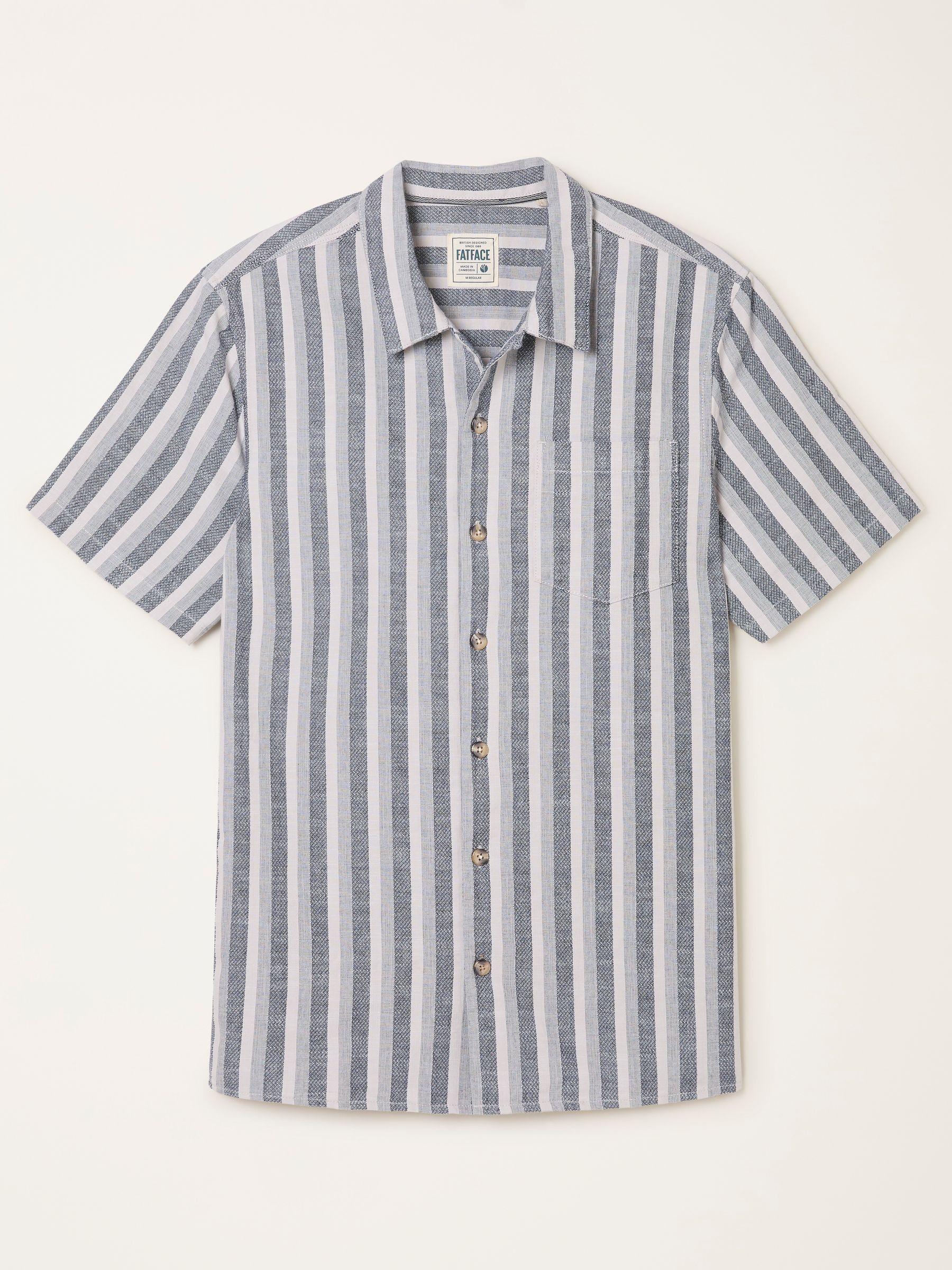 Denim Dark Blue Short Sleeve Stripe Shirt by FAT FACE