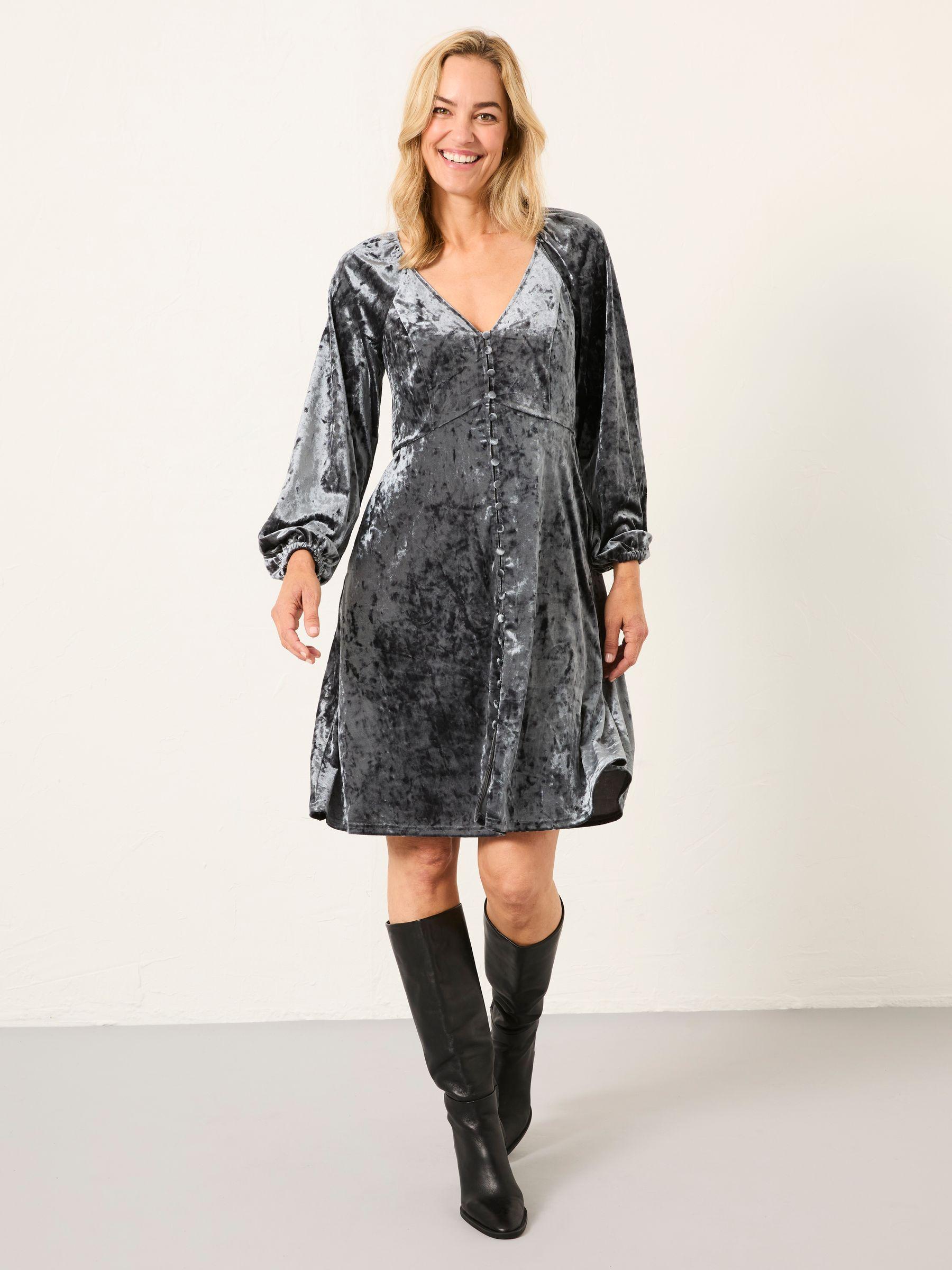 Em Washed Black Regular Velvet Mini Dress by FAT FACE