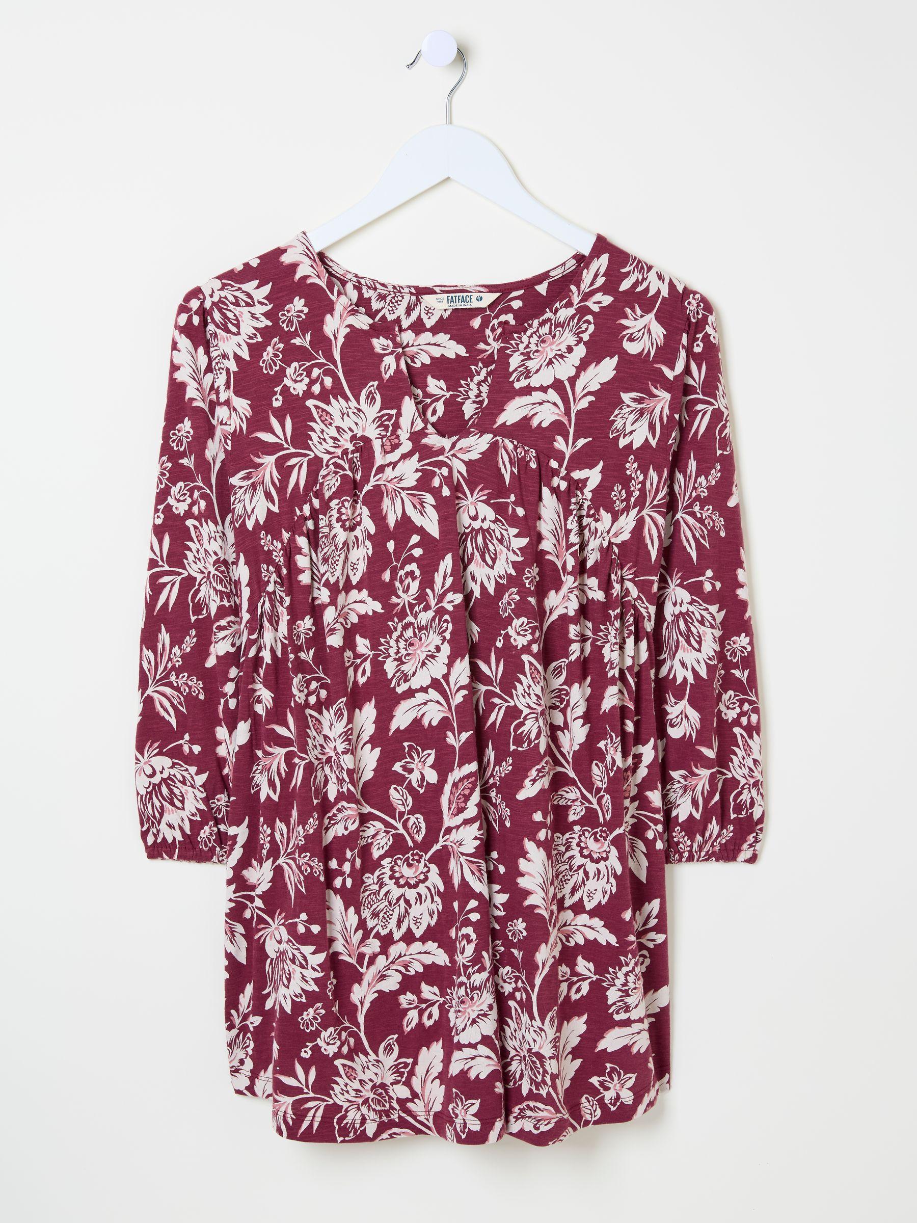 Enya Burgundy Brush Floral Tunic by FAT FACE