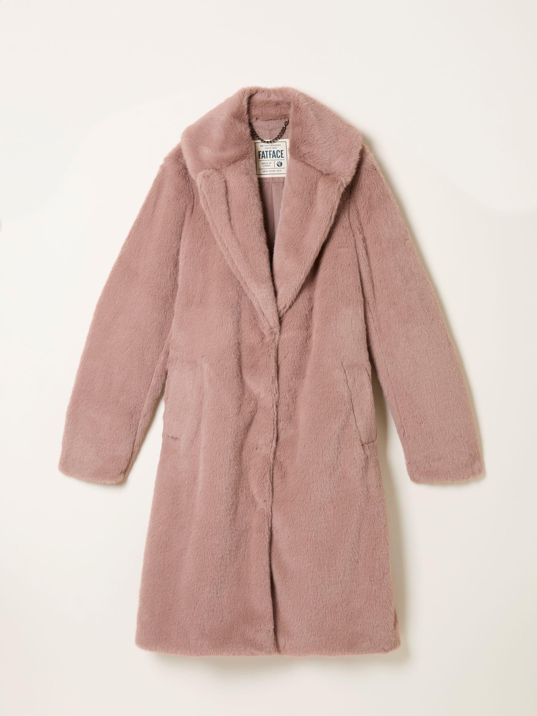 Esme Dusky Pink Long Faux Fur Coat by FAT FACE