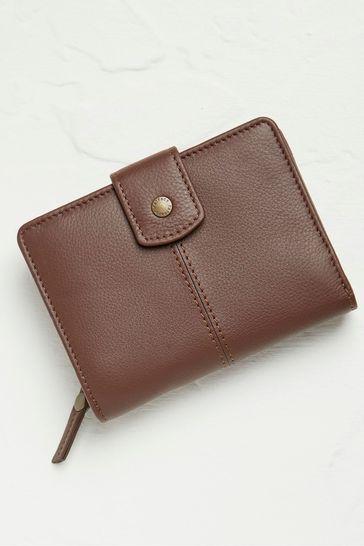 Etta Brown Leather Zip Purse by FAT FACE