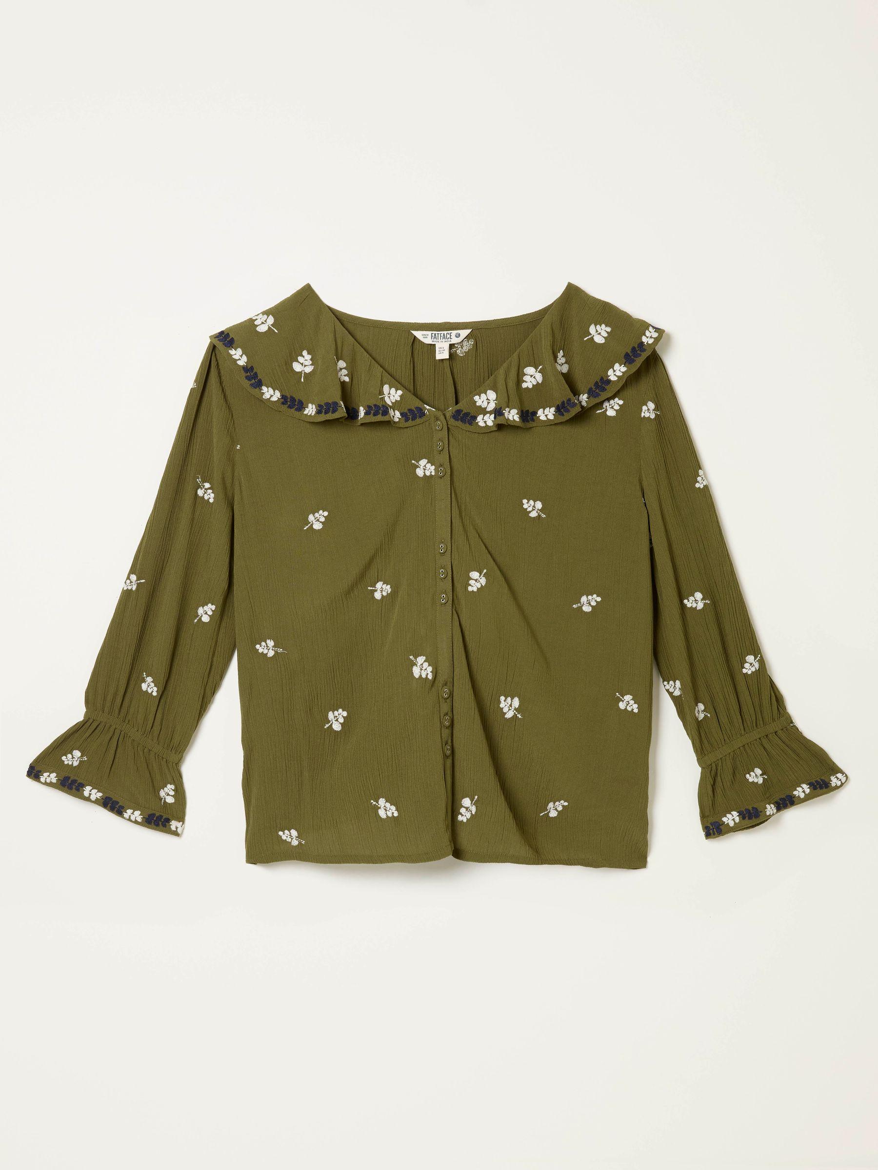Etta Olive Green Embroidered Blouse by FAT FACE