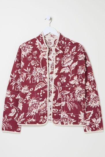 Evie Burgundy Red Brush Floral Floral Reversible Quilted Jacket by FAT FACE Evie Burgundy Red Brush Floral Floral Reversible Quilted Jacket by FAT FACE