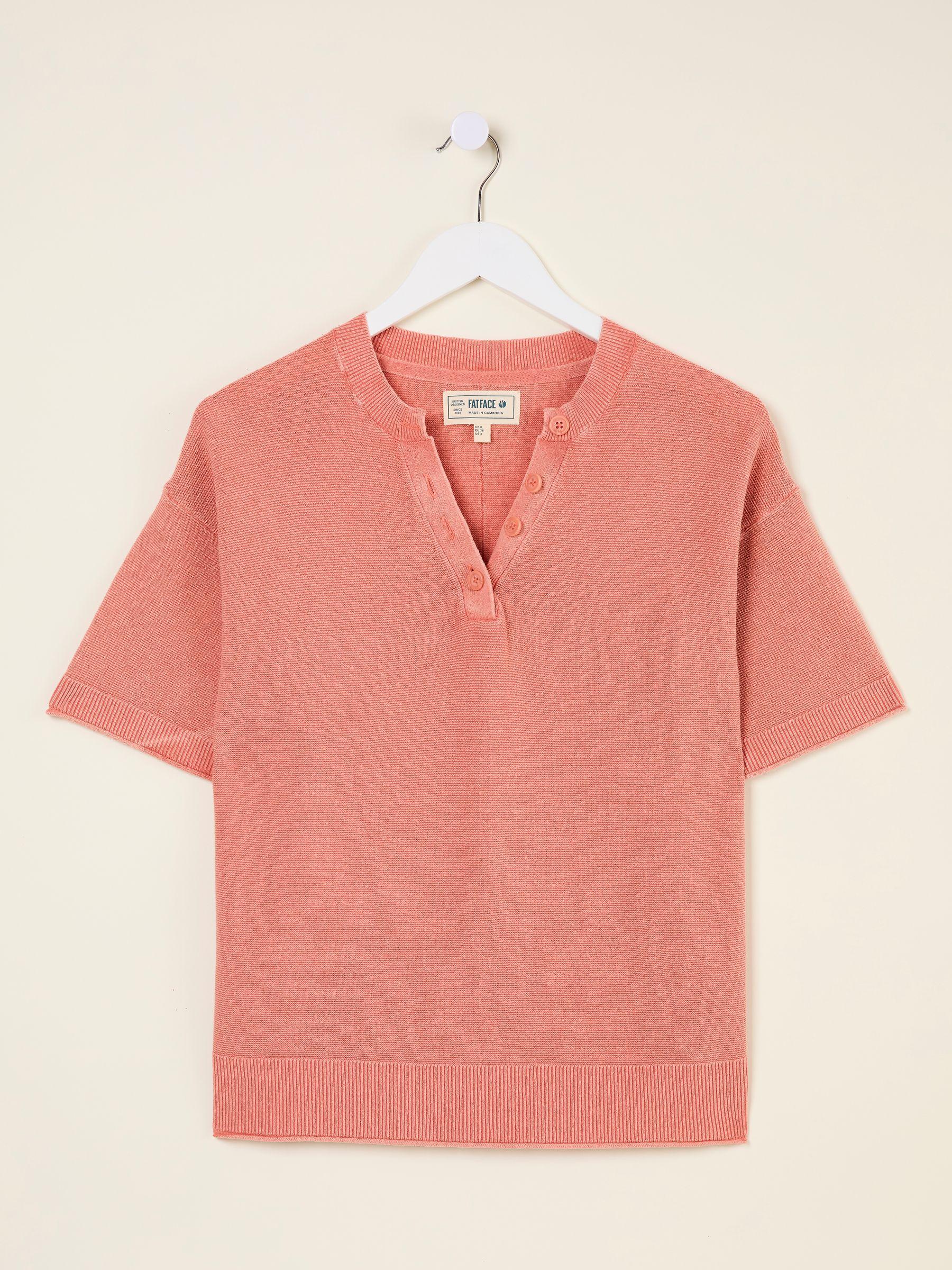 Fleur Light Teal Laundered Knitted Henley Top by FAT FACE