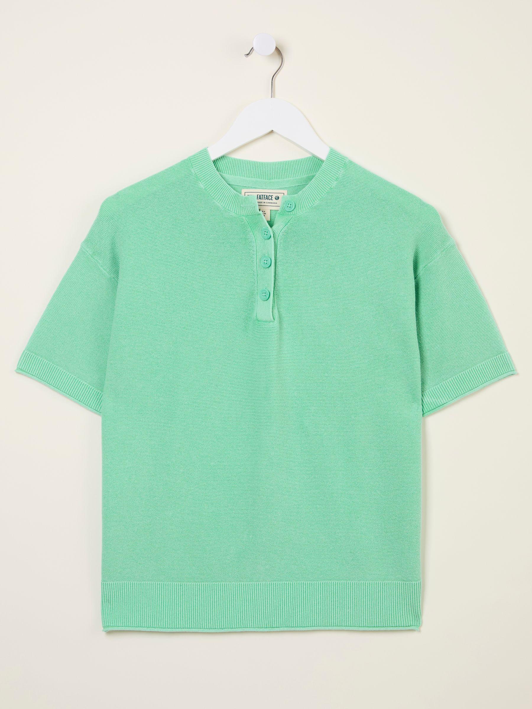 Fleur Light Teal Laundered Knitted Henley Top by FAT FACE