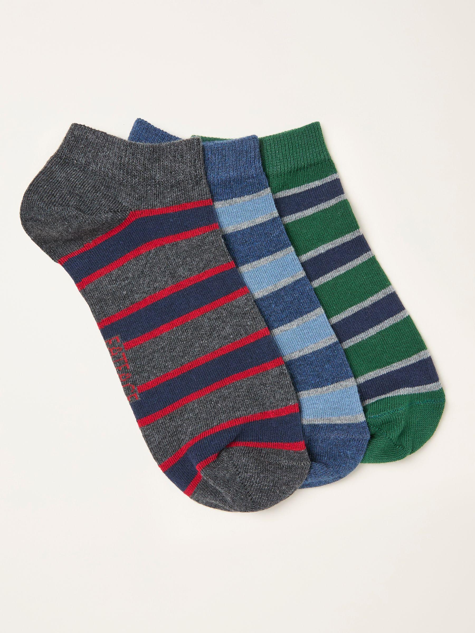 Green 3 Pairs of Stripe Trainer Socks by FAT FACE