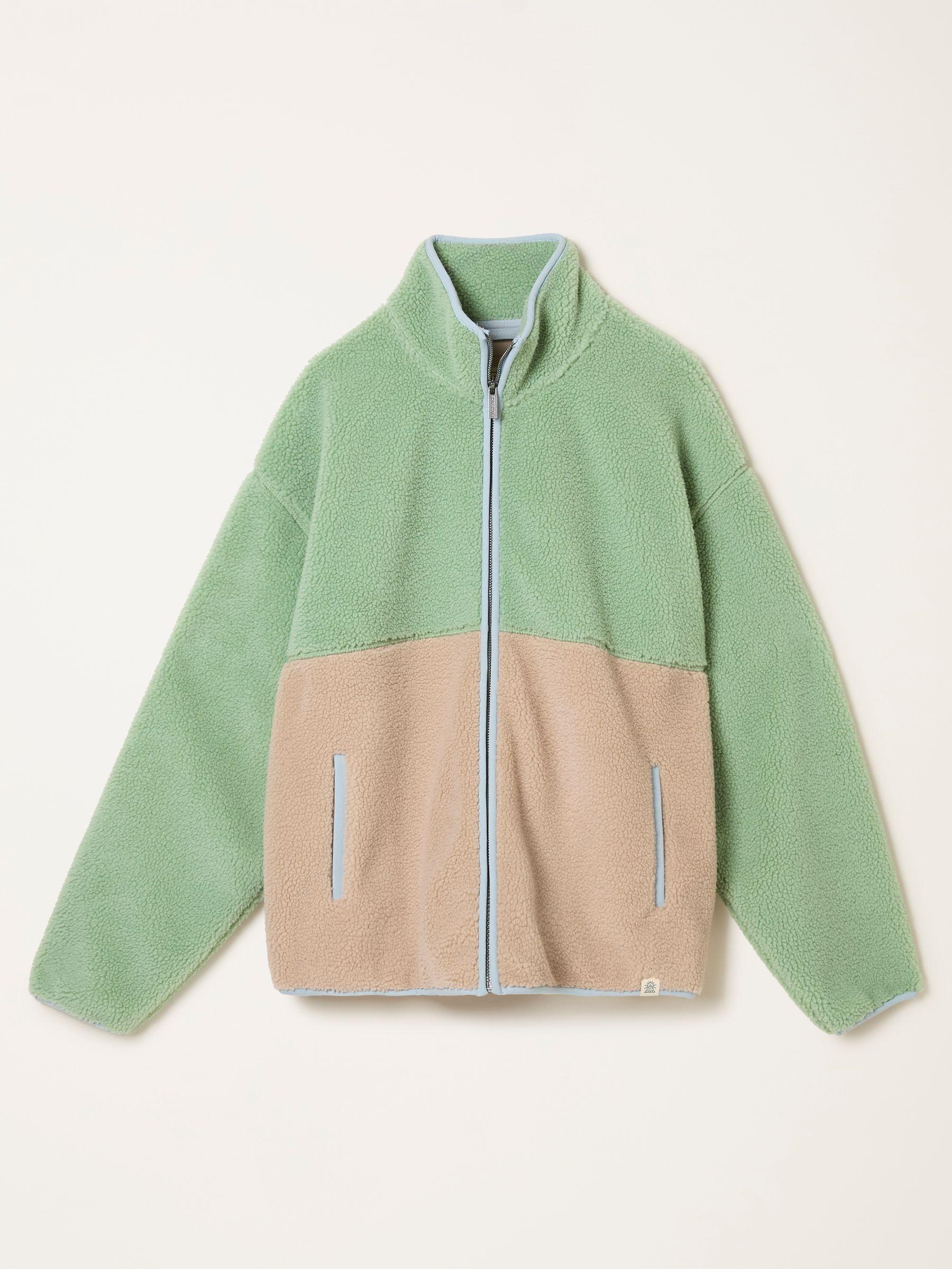 Green Colour Block Zip Through Fleece by FAT FACE